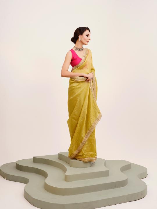 Lime Yellow Silk blend Saree