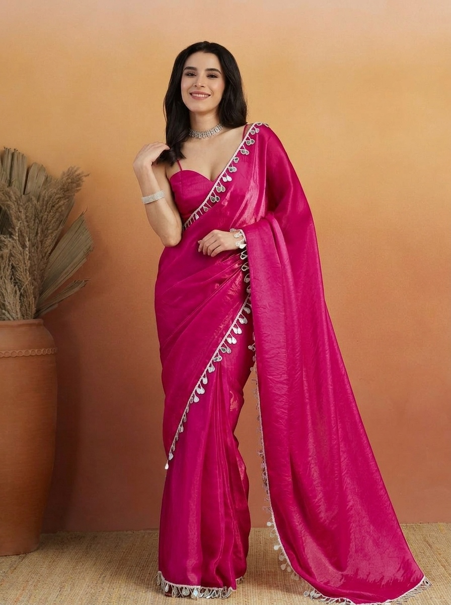 Magenta Abstract Lace Ready To Wear Saree