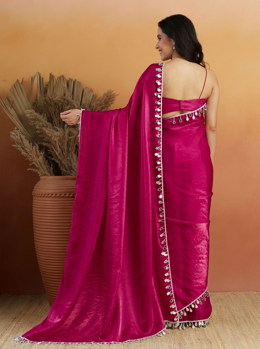 Magenta Abstract Lace Ready To Wear Saree — alternate view