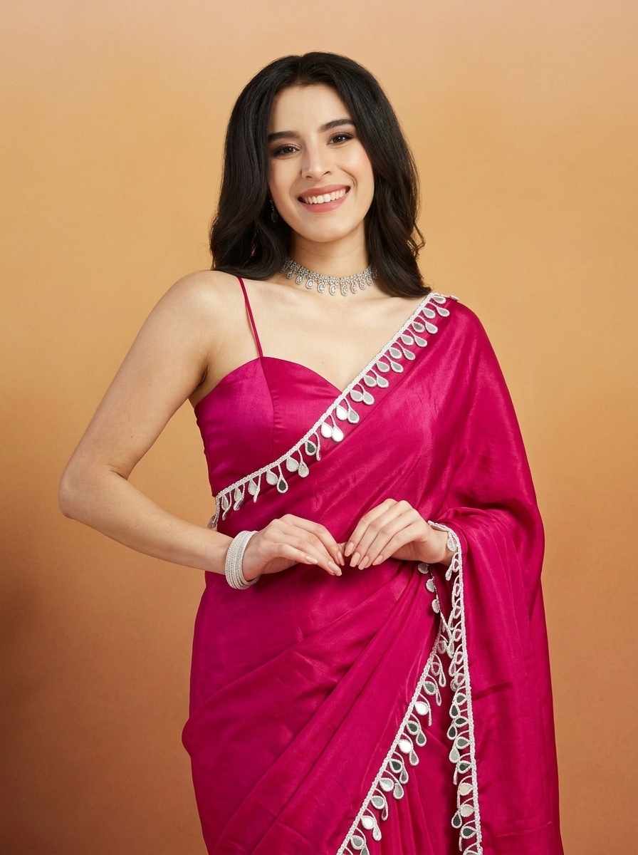 Magenta Abstract Lace Ready To Wear Saree
