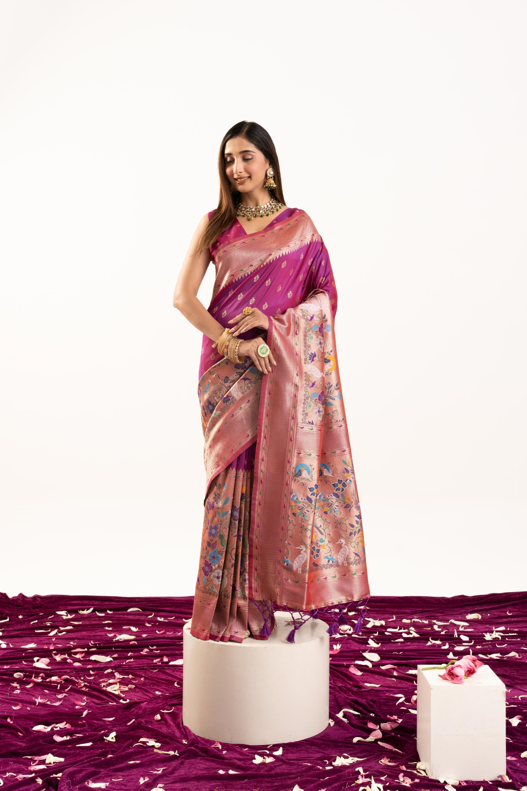 Magenta Banarasi Silk Woven Meenakari Paithani Saree