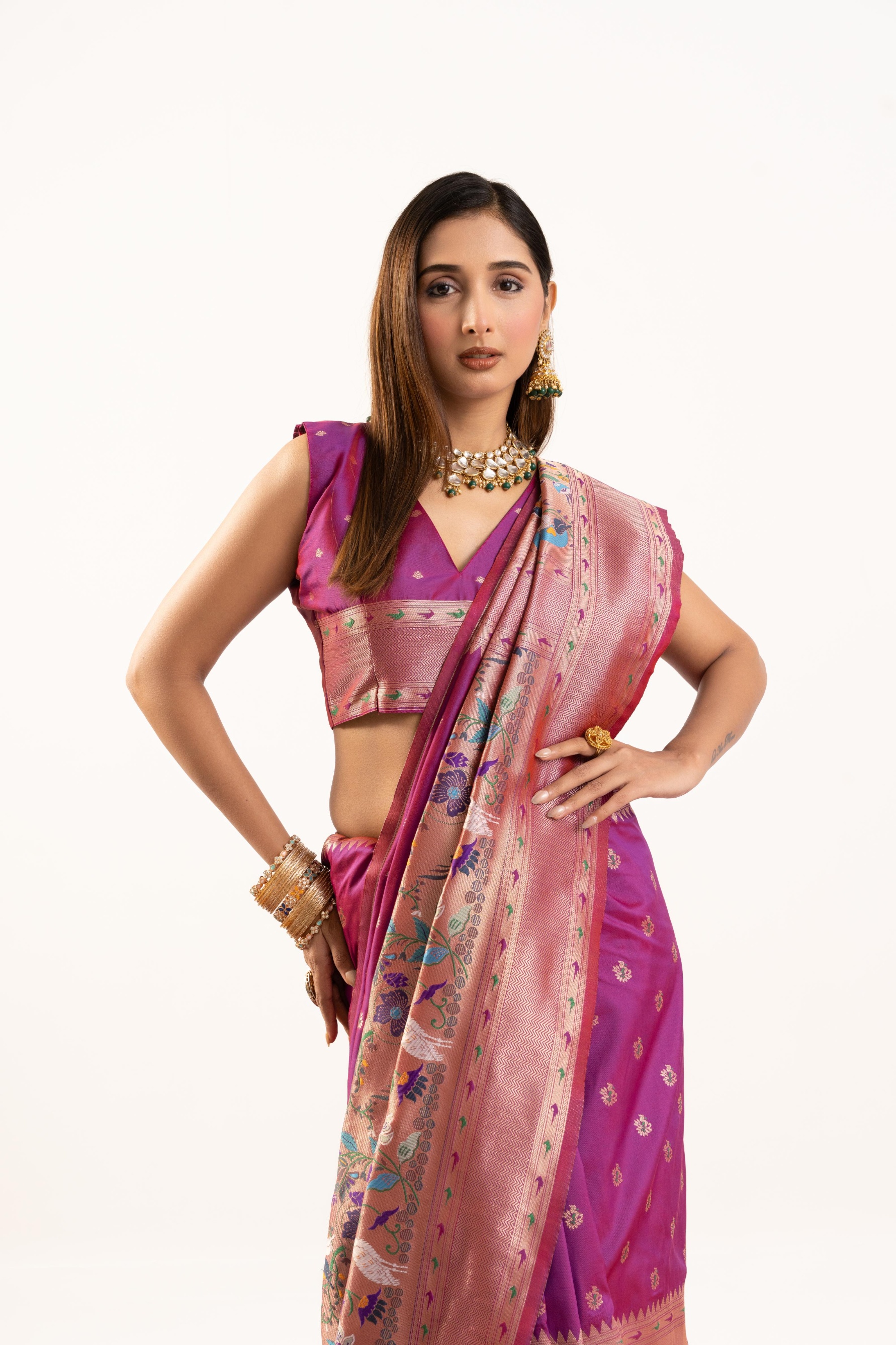 Magenta Banarasi Silk Woven Meenakari Paithani Saree