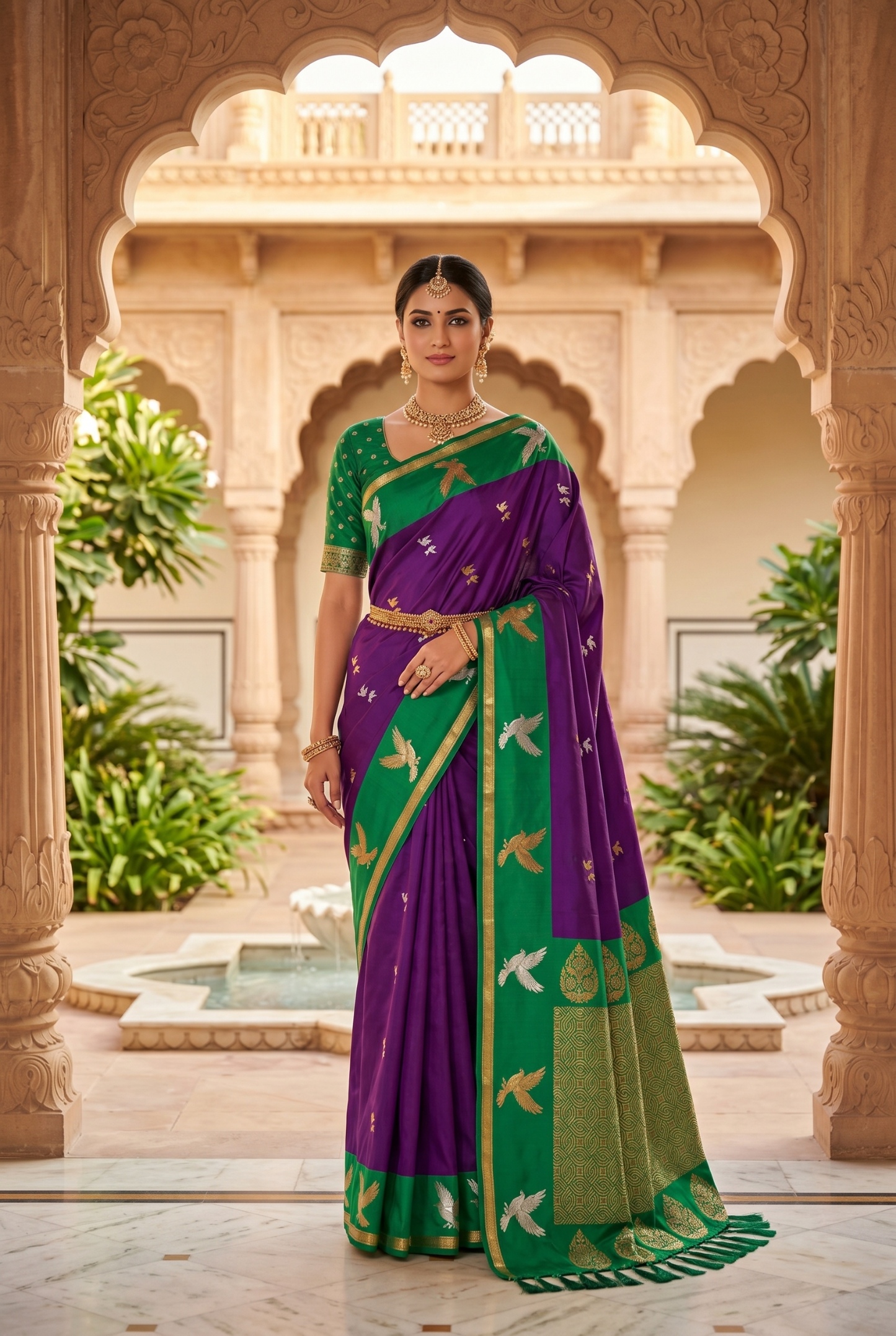 Magenta Bird Woven Soft Silk Saree