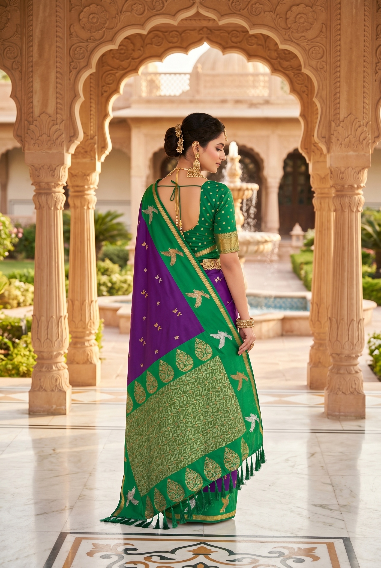 Magenta Bird Woven Soft Silk Saree — alternate view
