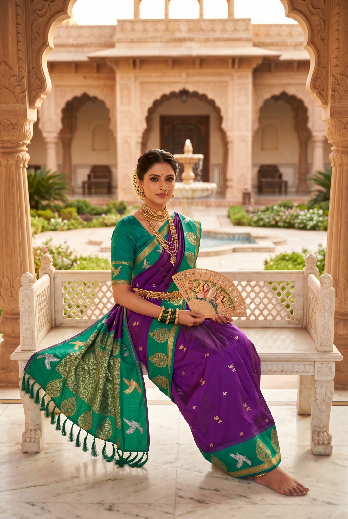 Magenta Bird Woven Soft Silk Saree