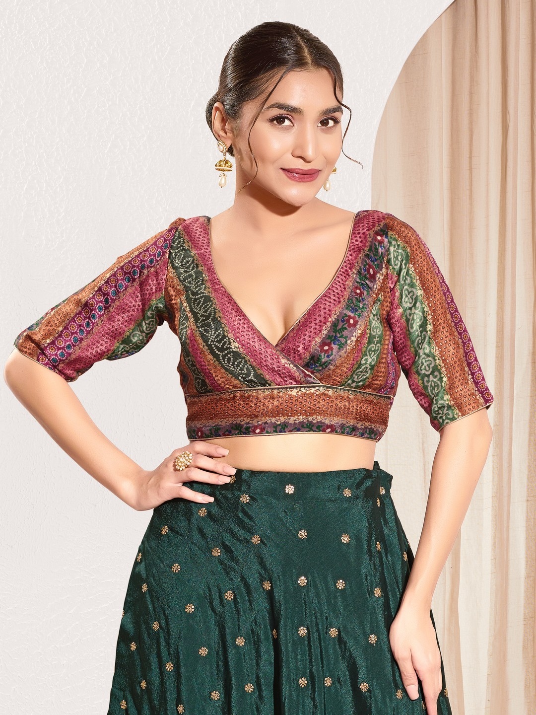 Magenta Brocade Floral Zari Woven Blouse