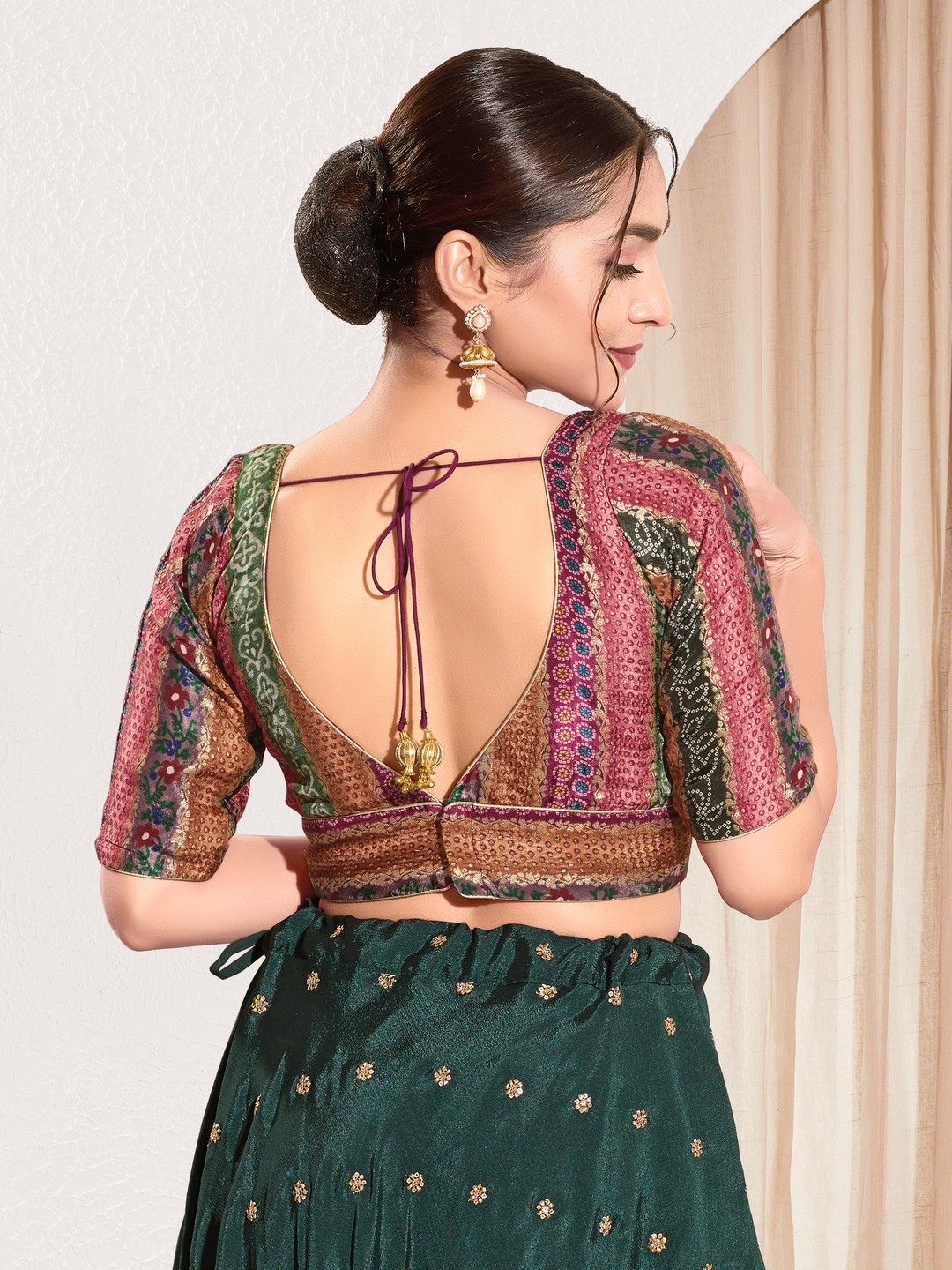 Magenta Brocade Floral Zari Woven Blouse — alternate view