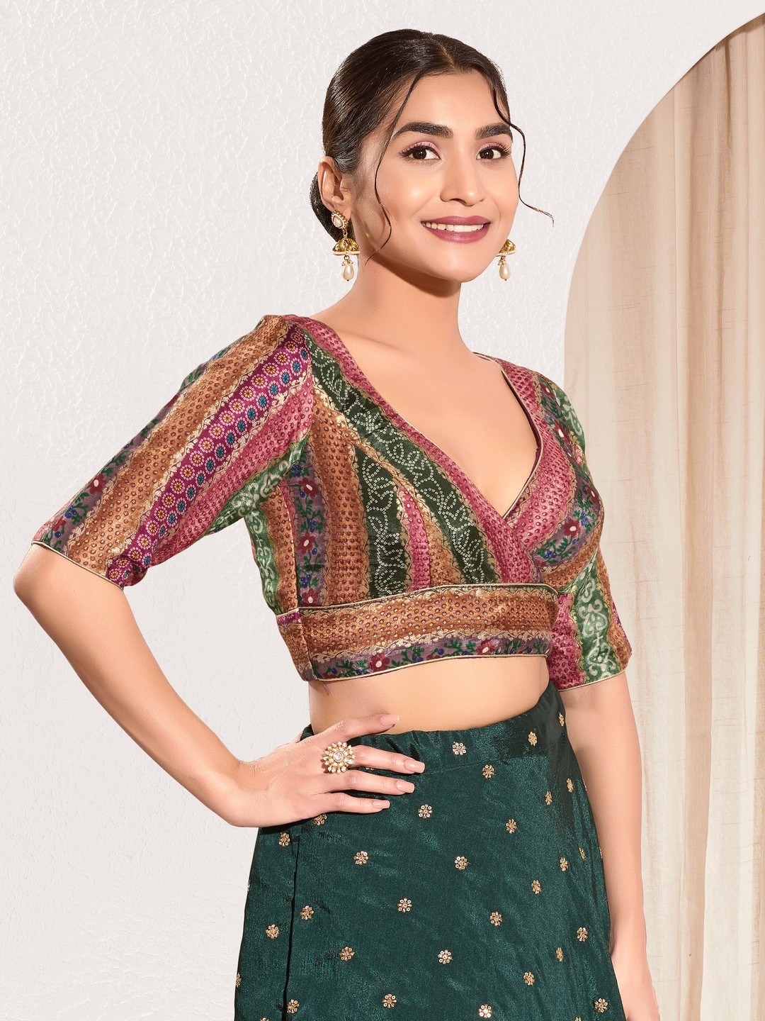 Magenta Brocade Floral Zari Woven Blouse