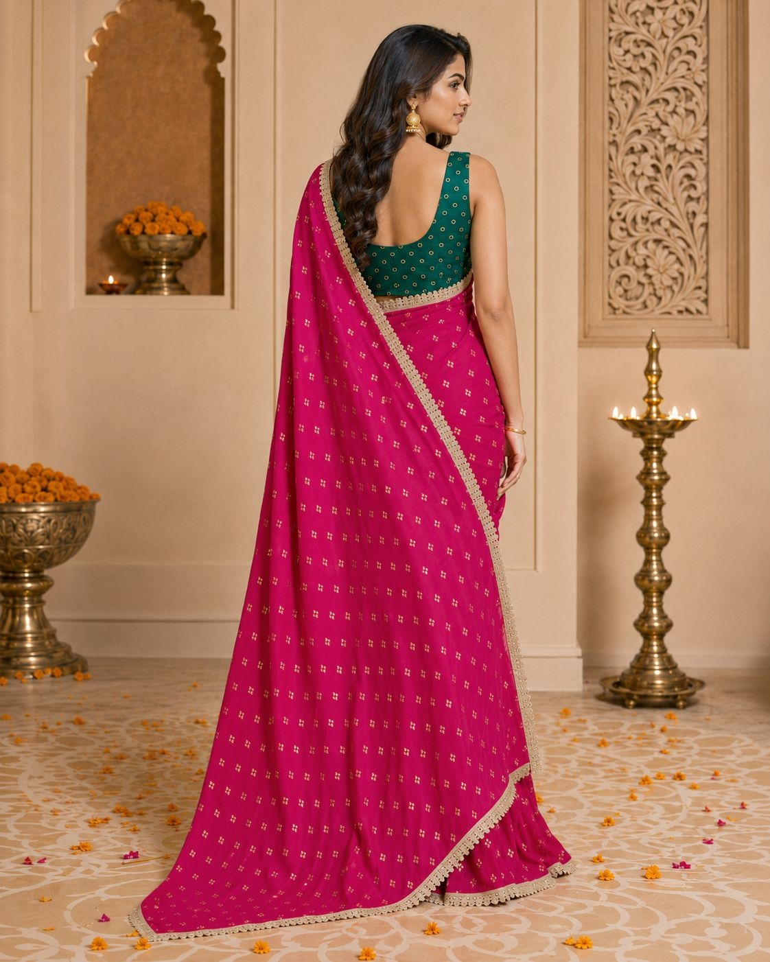 Magenta Designer Printed Georgette Ready To Wear Saree — alternate view