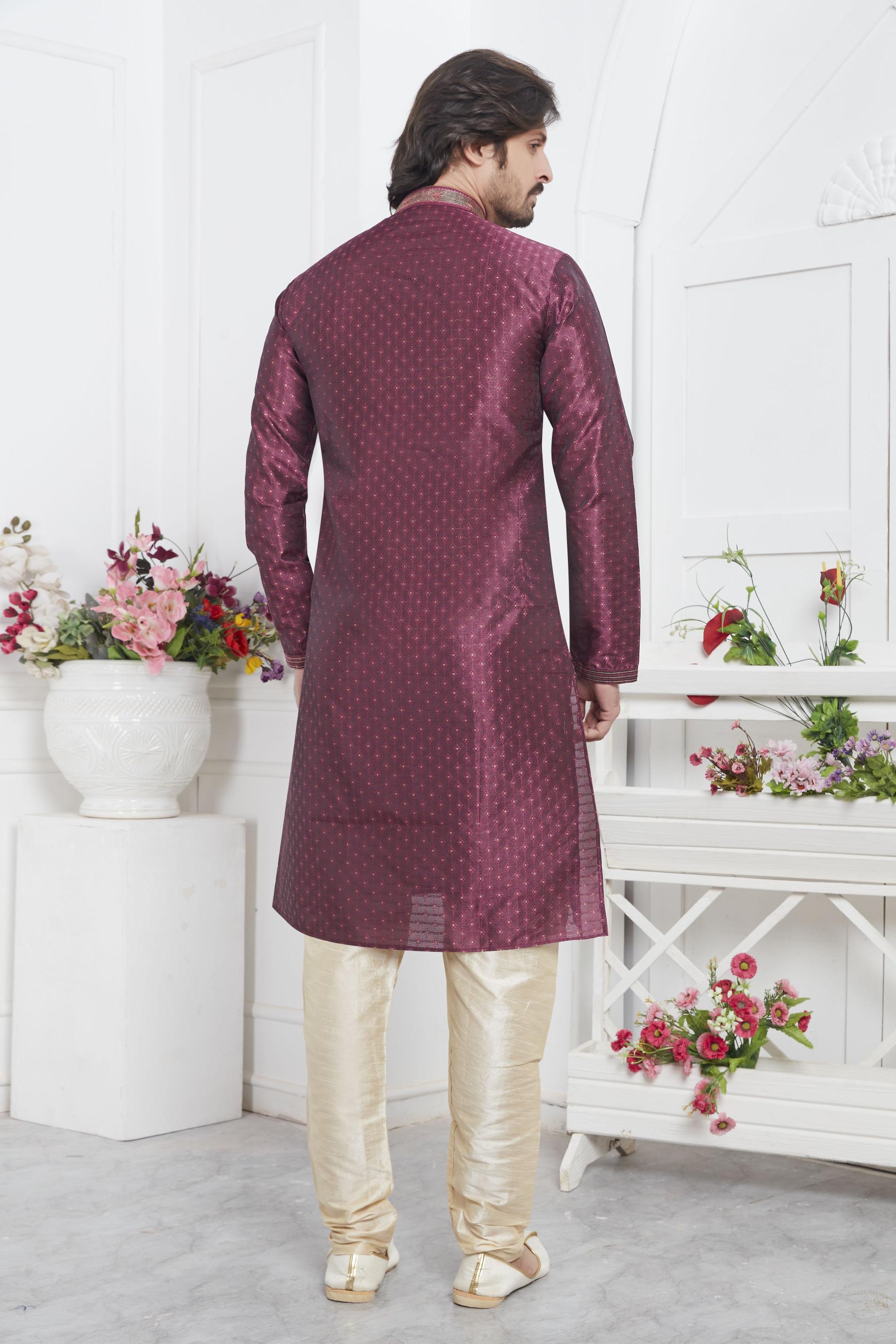 Magenta Embroidered Kurta Pyjama — alternate view
