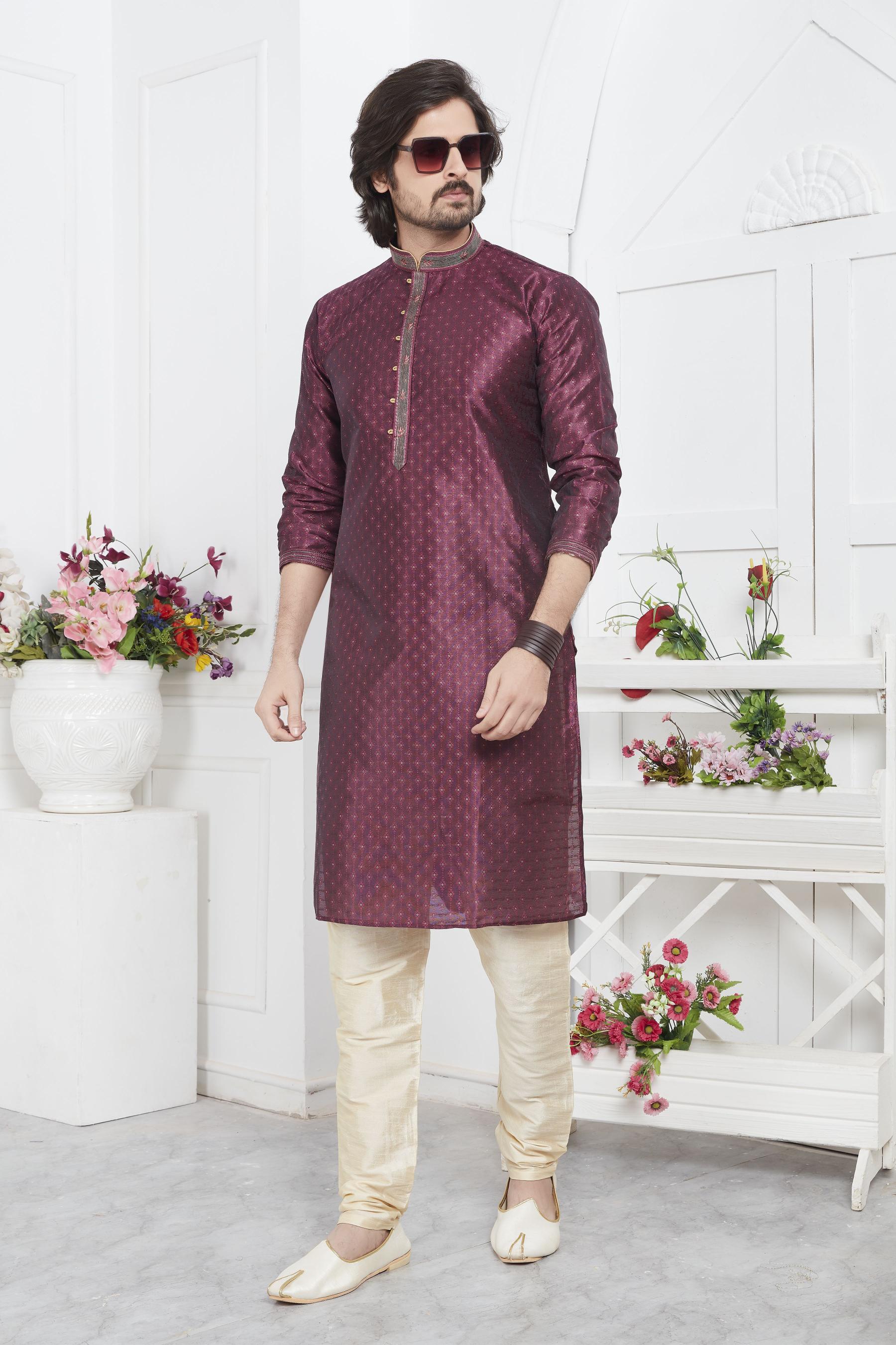 Magenta Embroidered Kurta Pyjama