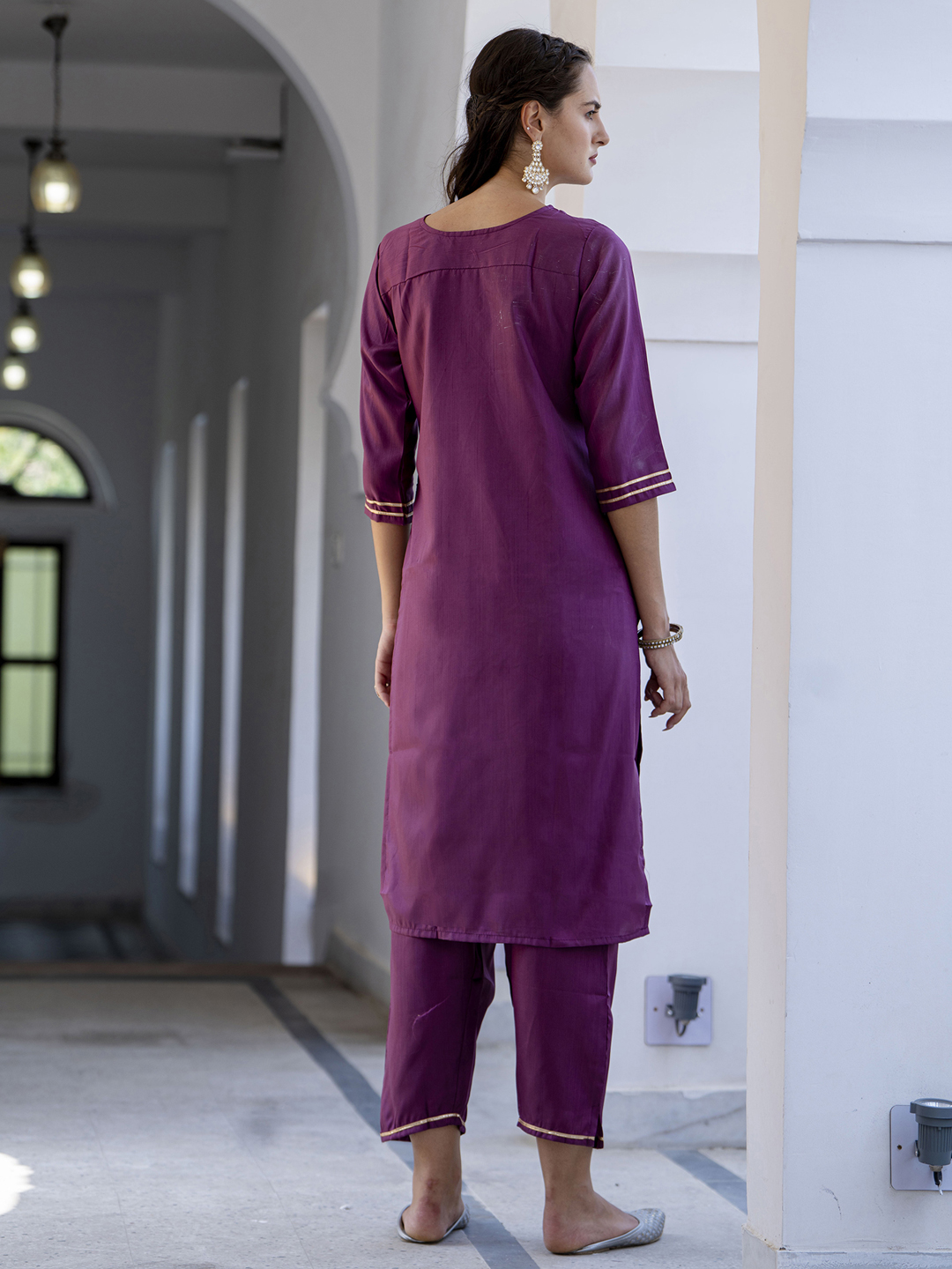Magenta Embroidered Silk Blend Readymade Suit — alternate view