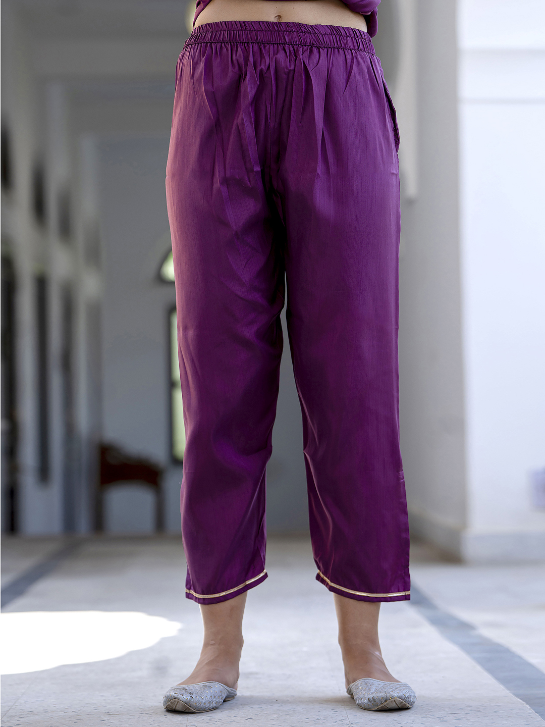 Magenta Embroidered Silk Blend Readymade Suit
