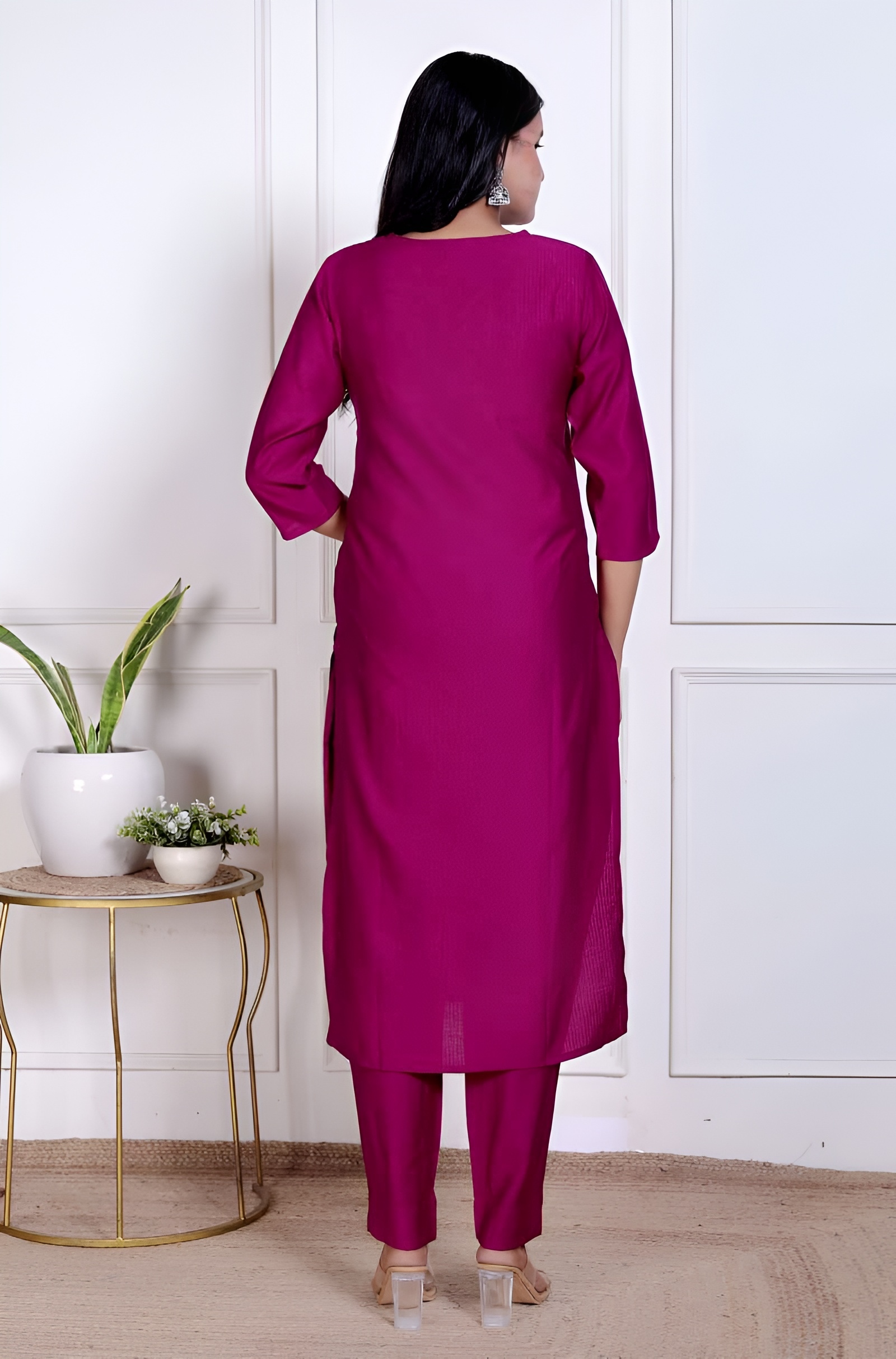 Magenta Embroidered Vetican Kurta Set — alternate view