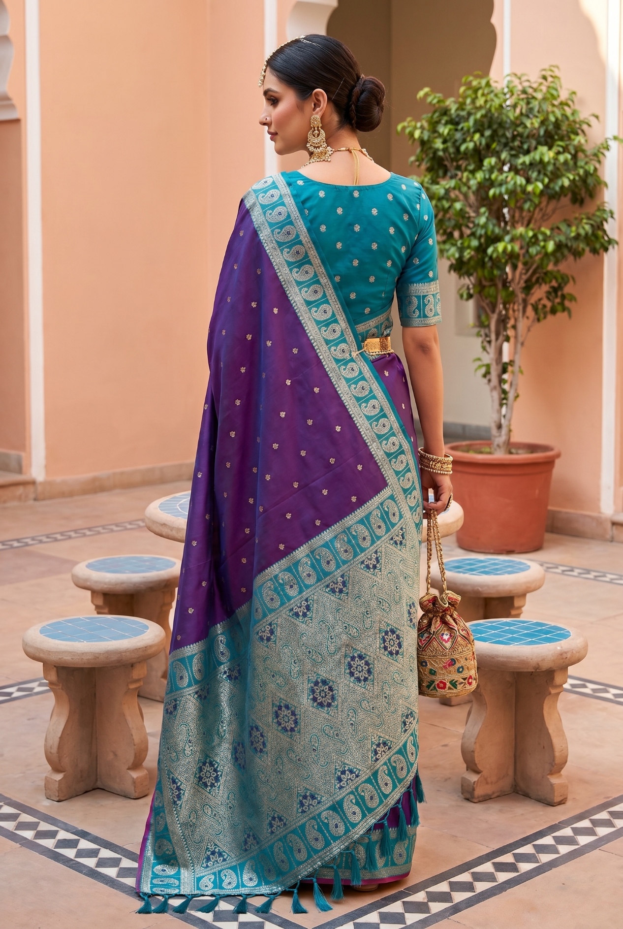 Magenta Ethnic Motif Woven Soft Silk Saree — alternate view