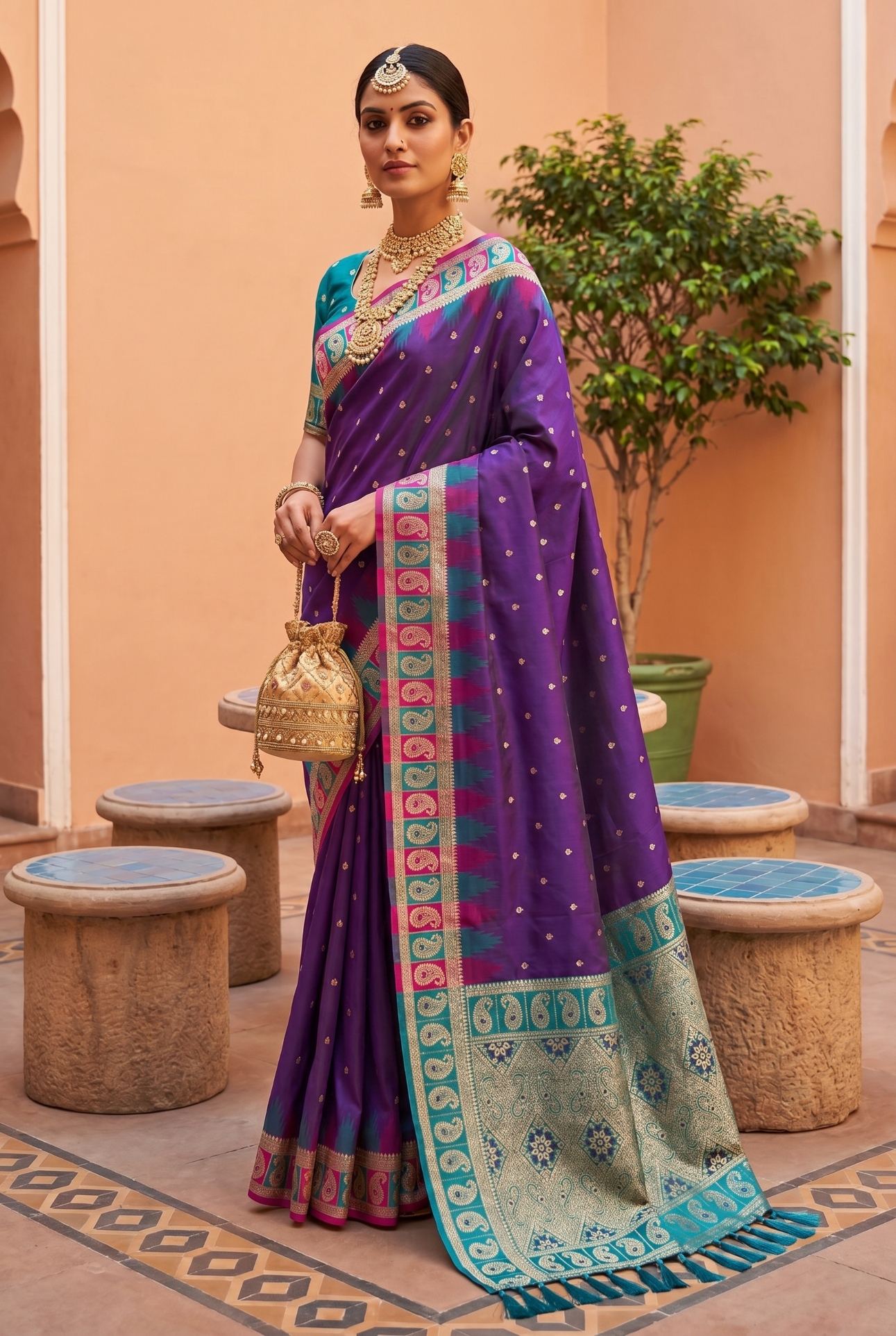 Magenta Ethnic Motif Woven Soft Silk Saree