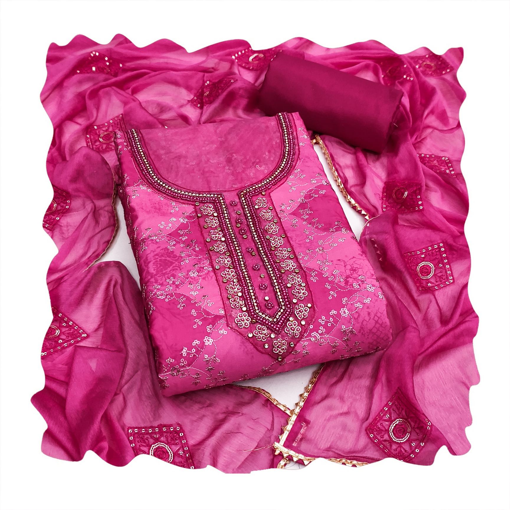 Magenta Geometric Printed Muslin Straight Pant Suit — alternate view