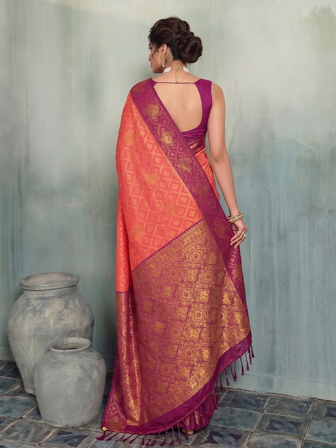 Magenta Geometric Woven Designer Silk Saree — alternate view