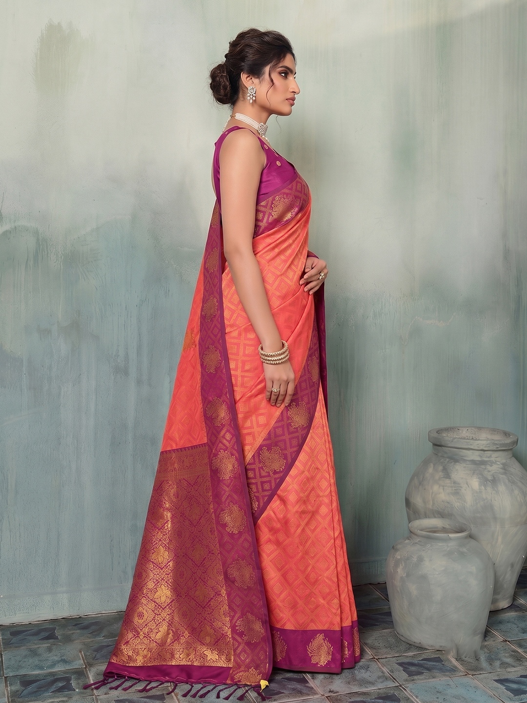 Magenta Geometric Woven Designer Silk Saree