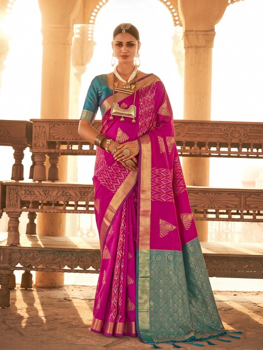 Magenta Geometric Woven Designer Soft Silk Saree