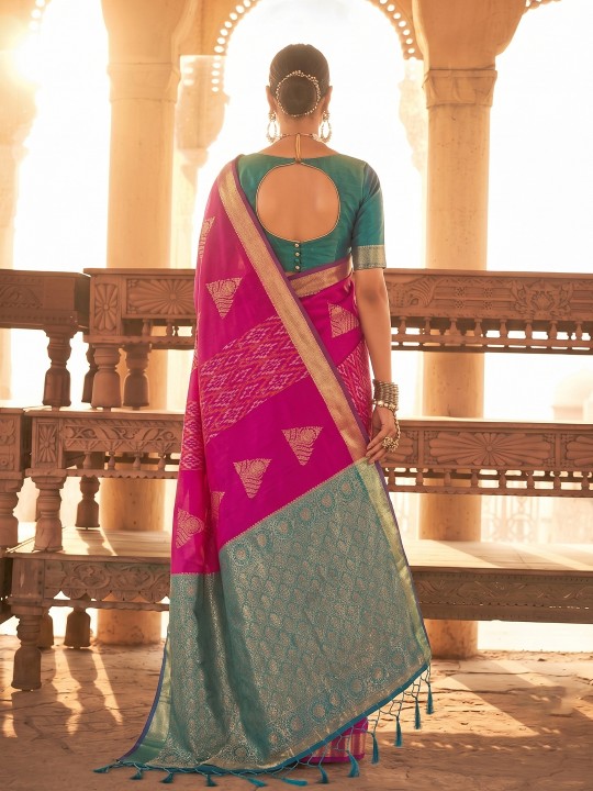 Magenta Geometric Woven Designer Soft Silk Saree — alternate view