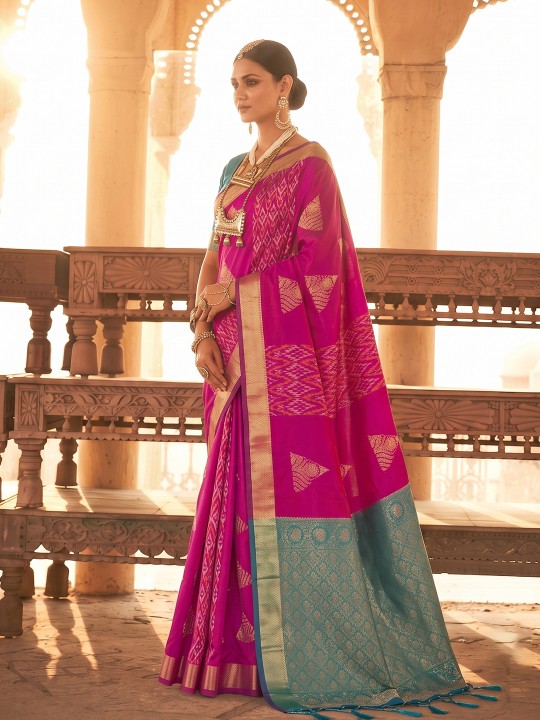 Magenta Geometric Woven Designer Soft Silk Saree