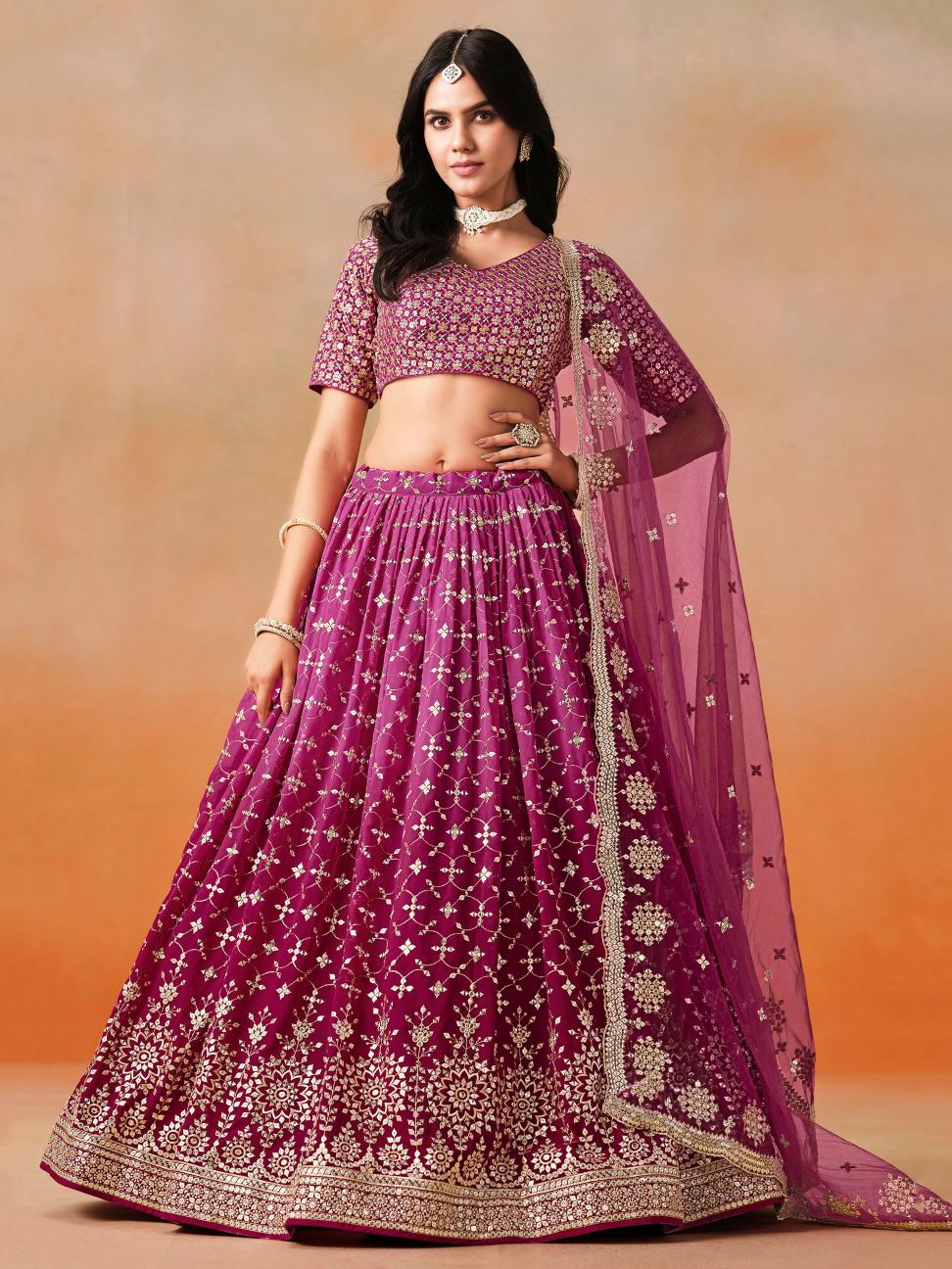 Magenta Georgette Festive Lehenga