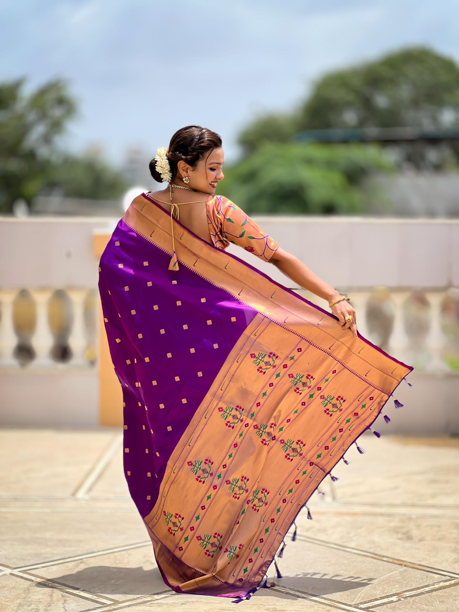 Magenta Gold Paithani Silk Saree — alternate view