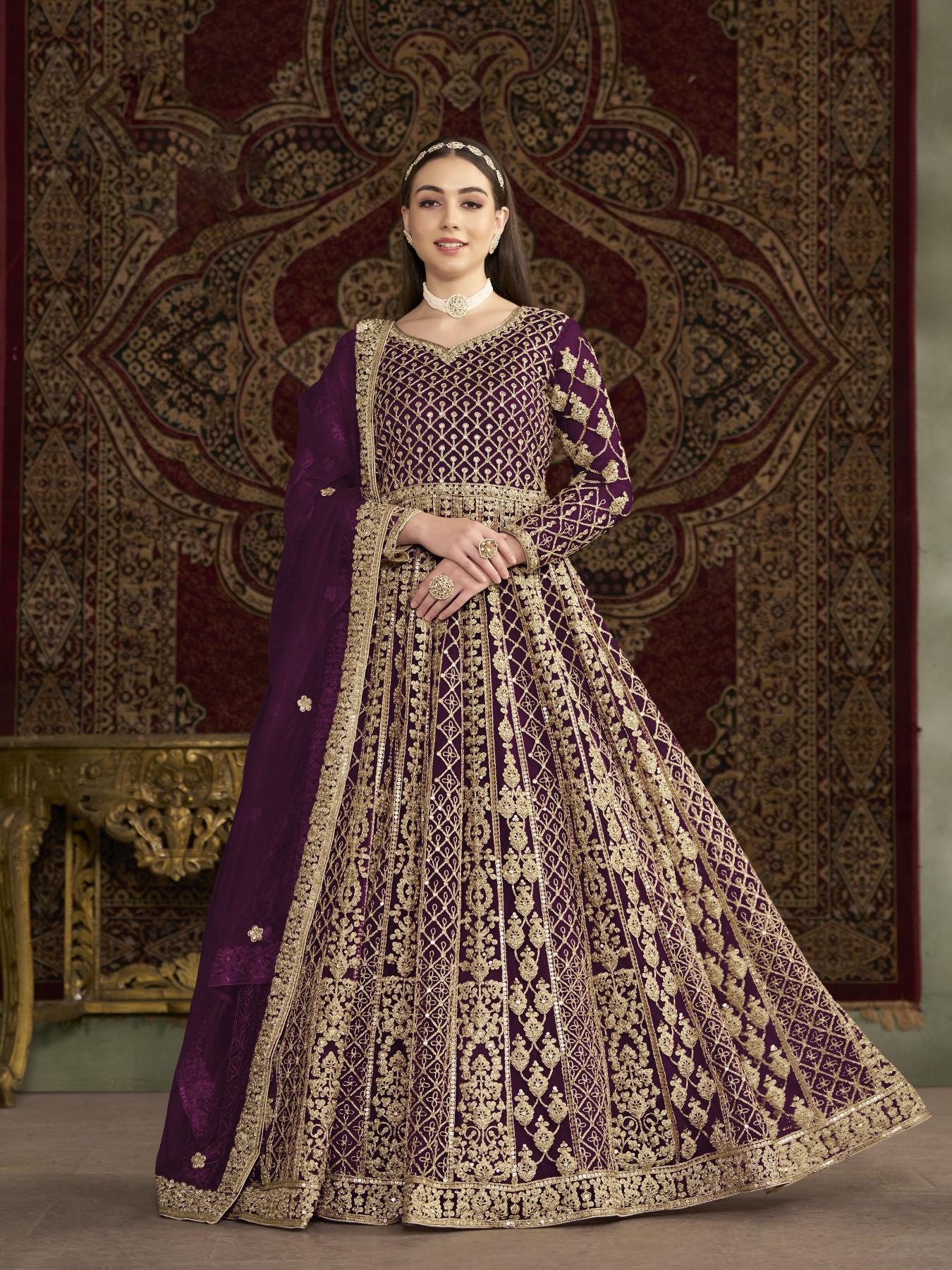 Magenta Net Embroidery Gown