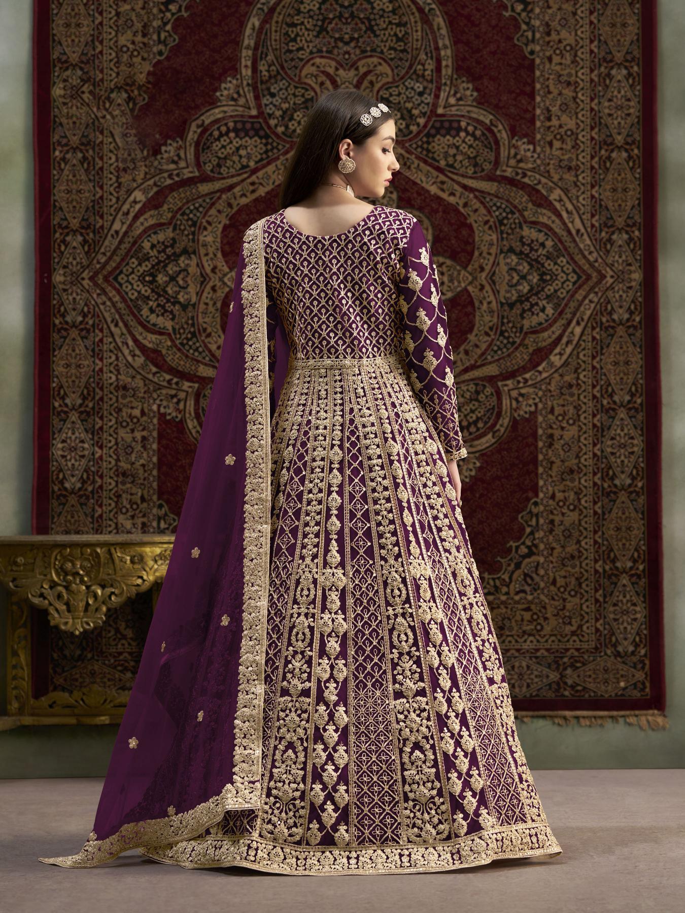 Magenta Net Embroidery Gown — alternate view