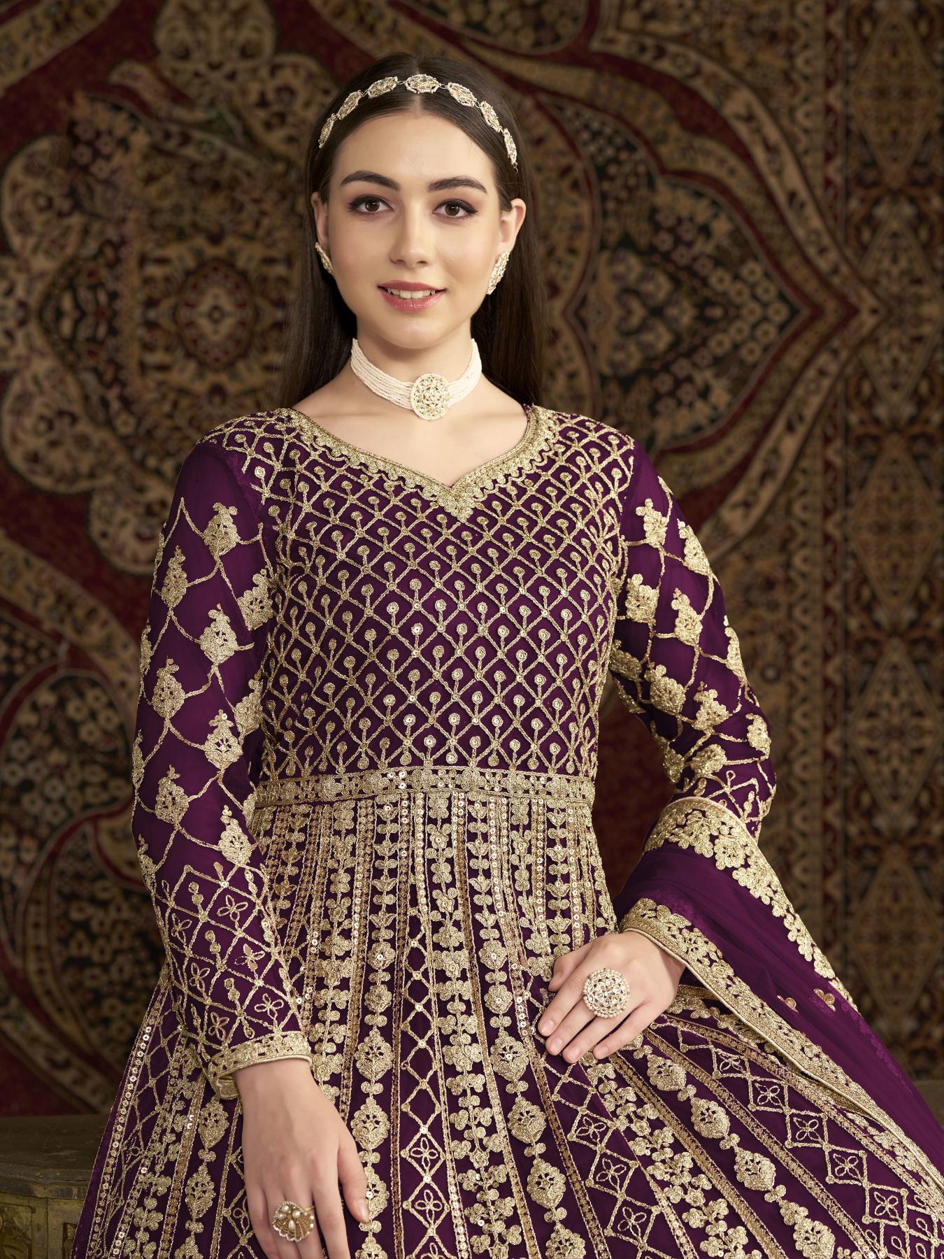 Magenta Net Embroidery Gown