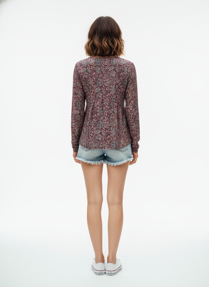 Magenta Paisley Designer Printed Poly Crepe Top — alternate view