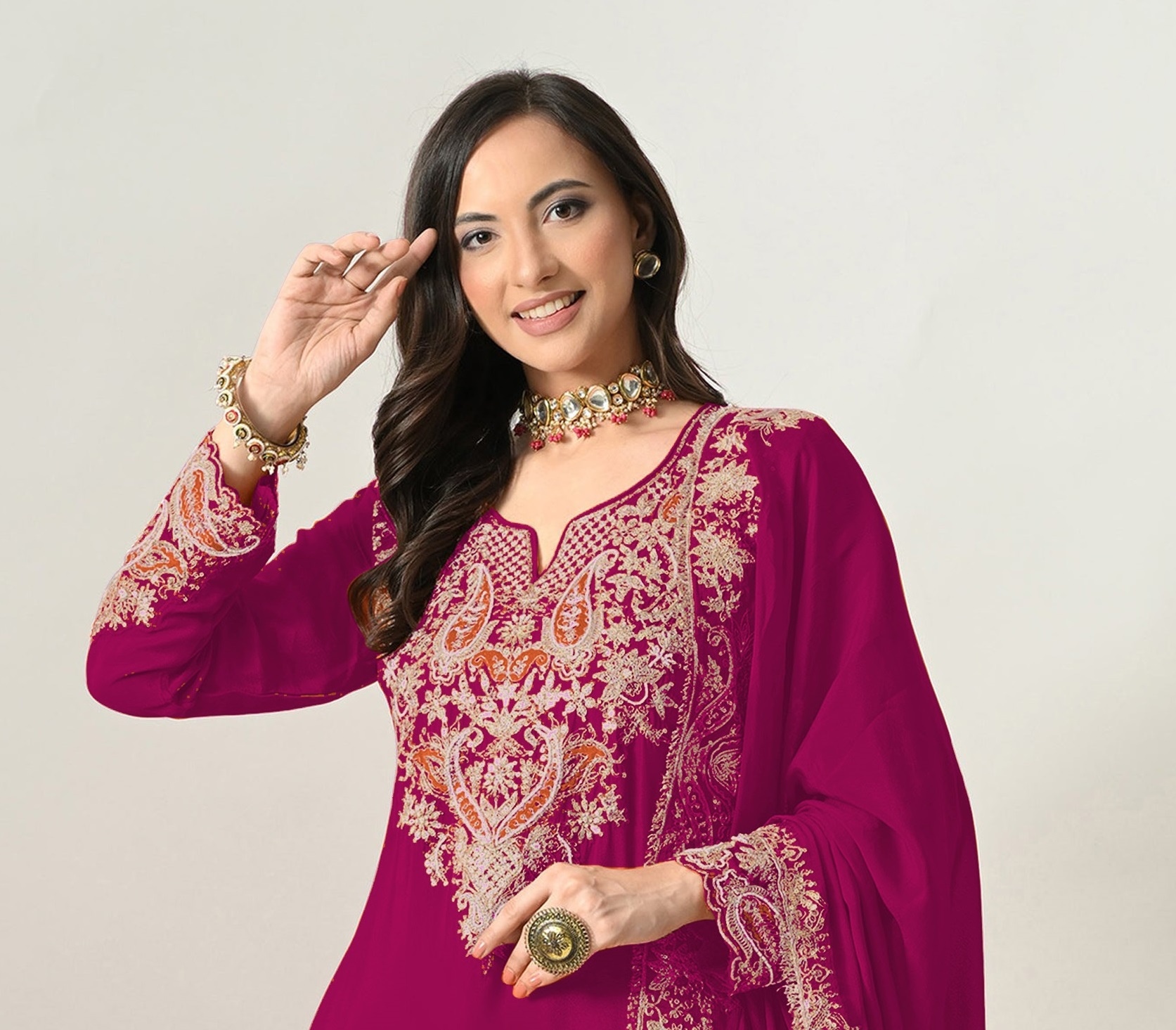 Magenta Paisley Embroidery Chinon Sharara Suit — alternate view