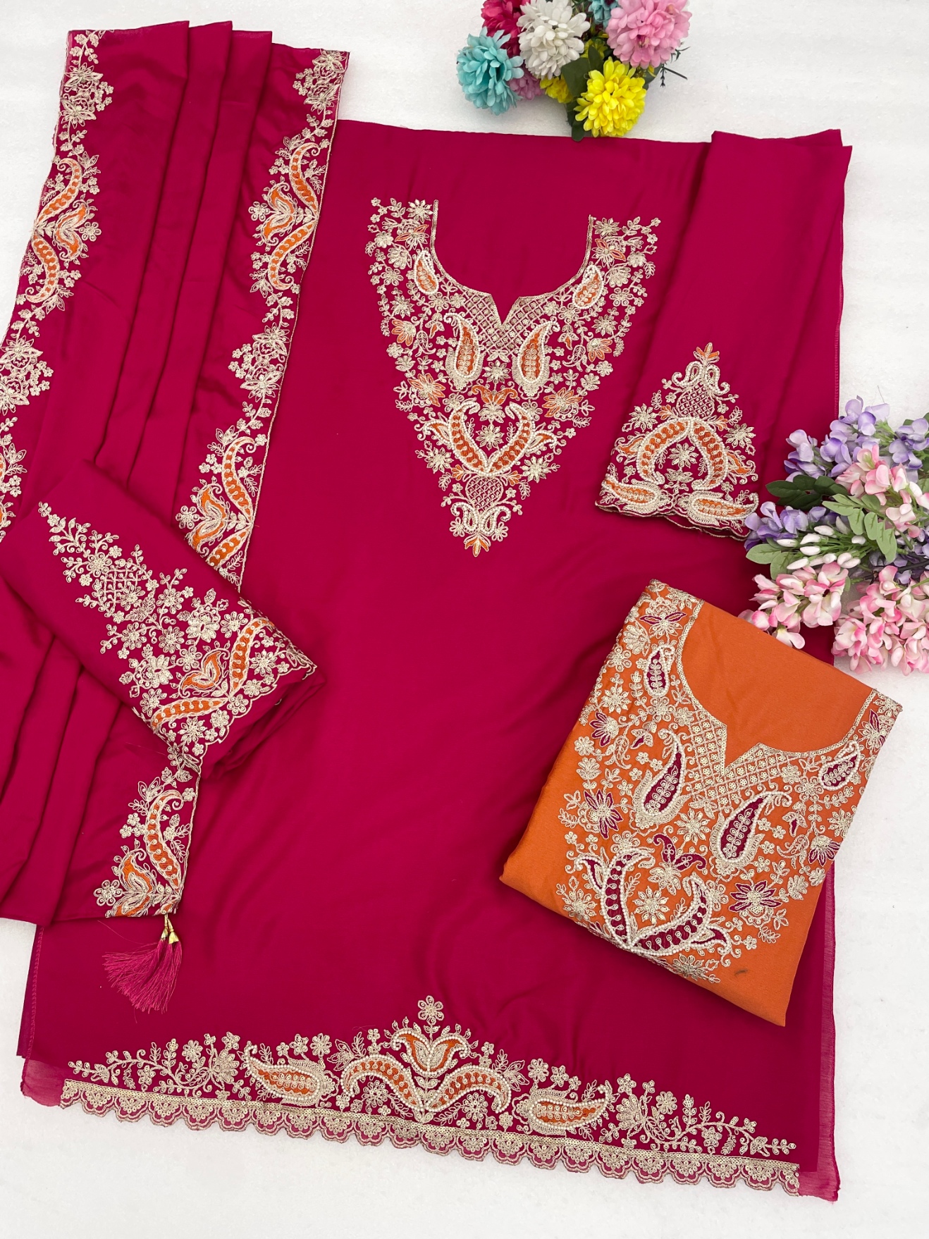 Magenta Paisley Embroidery Chinon Sharara Suit