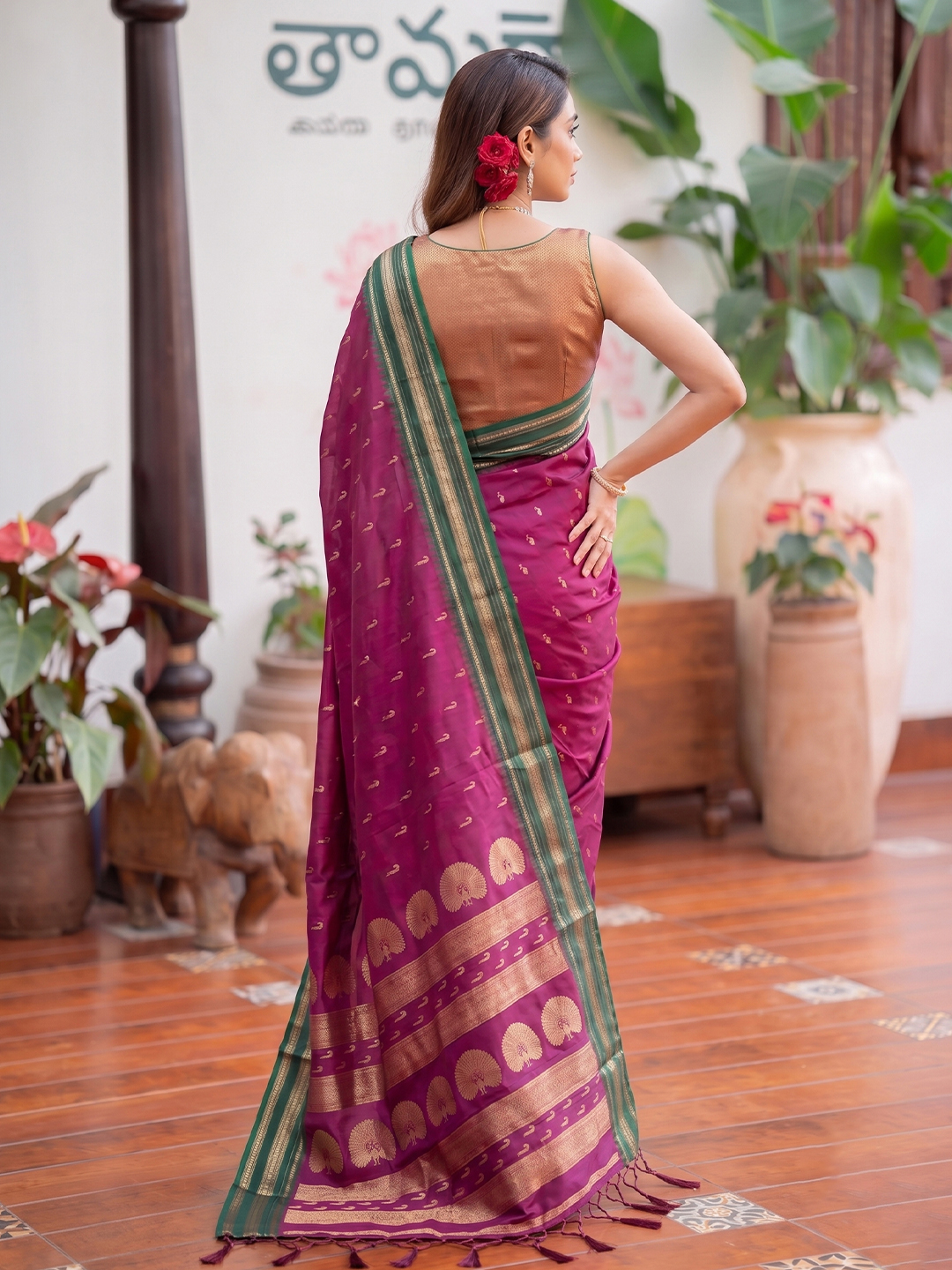 Magenta Paisley Woven Soft Silk Saree — alternate view