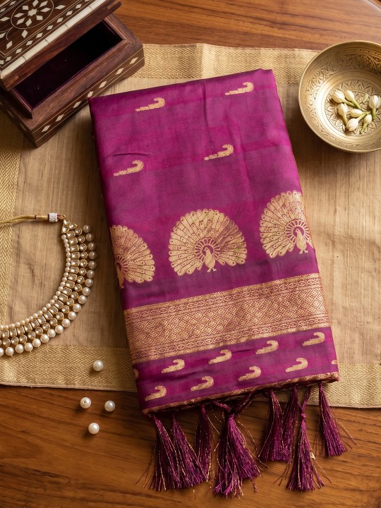 Magenta Paisley Woven Soft Silk Saree