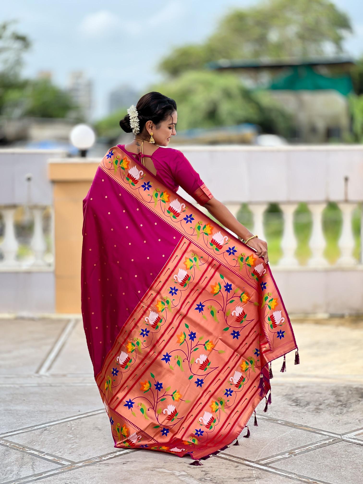 Magenta Paithani Silk Saree — alternate view