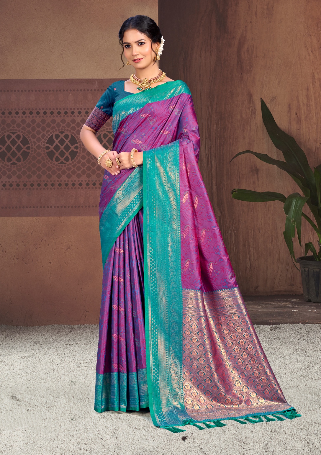 Magenta-Purple Paisley Woven Soft Silk Saree
