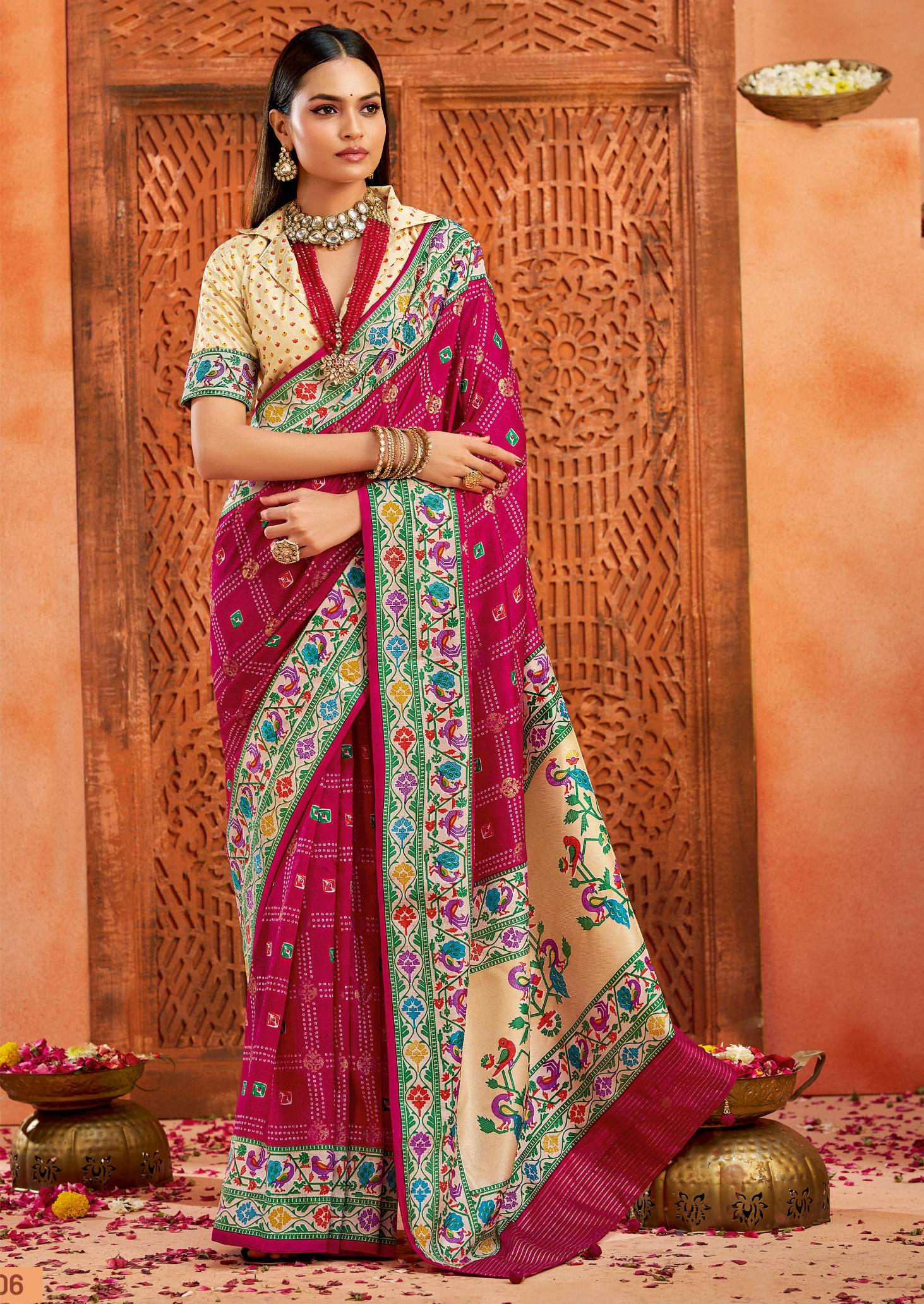 Magenta Rose Velvet Tussar Silk Saree
