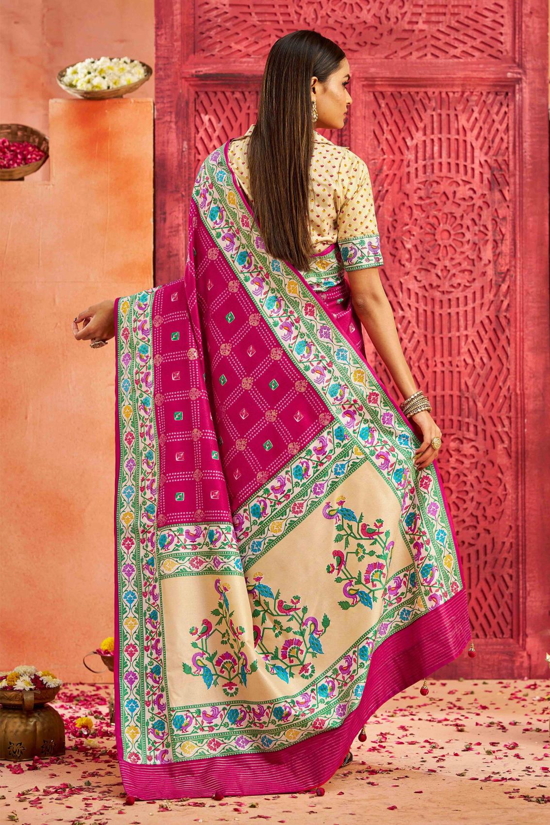 Magenta Rose Velvet Tussar Silk Saree — alternate view