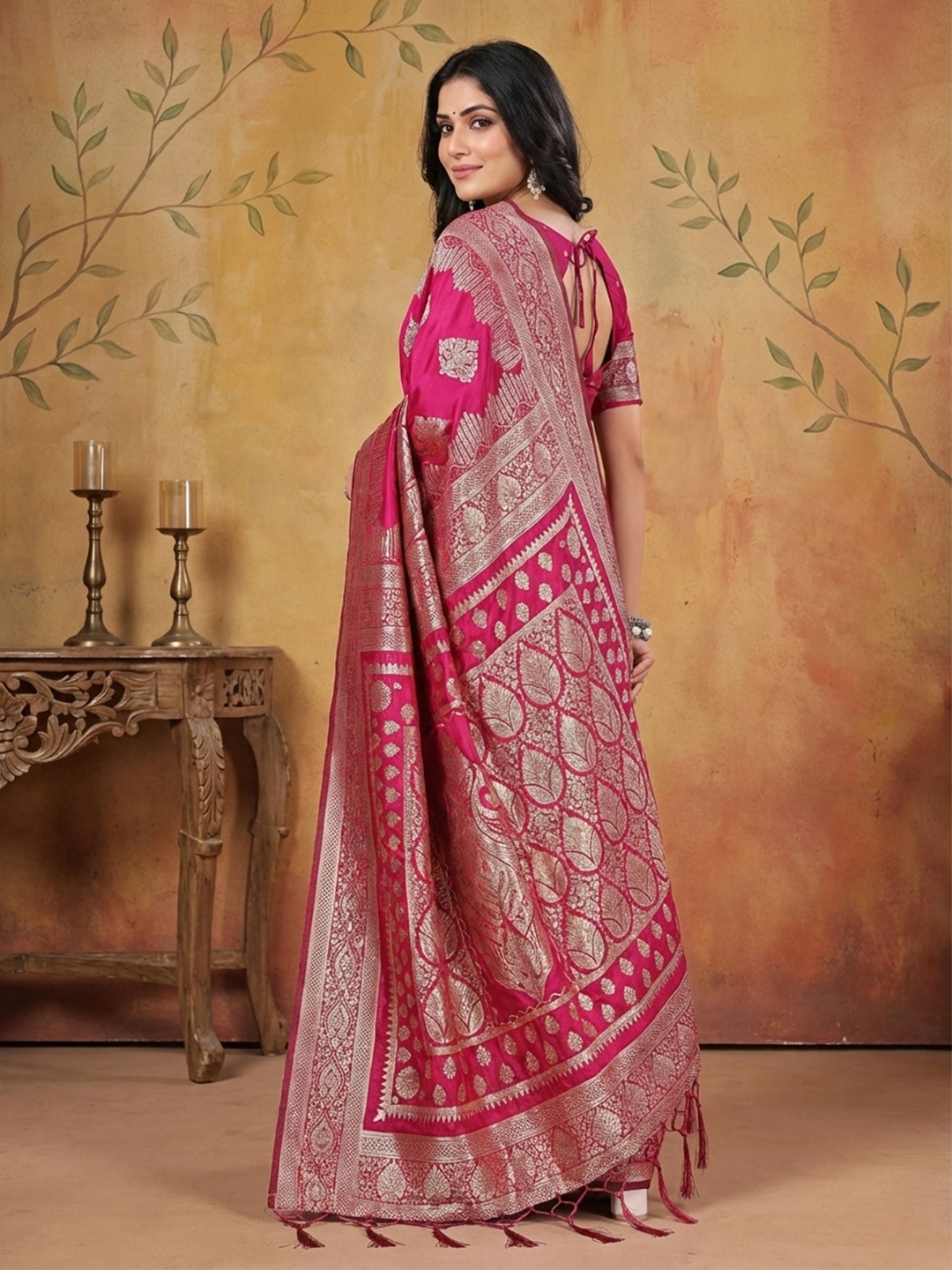 Magenta Silk Blend Woven Designer Party Wear Saree — alternate view