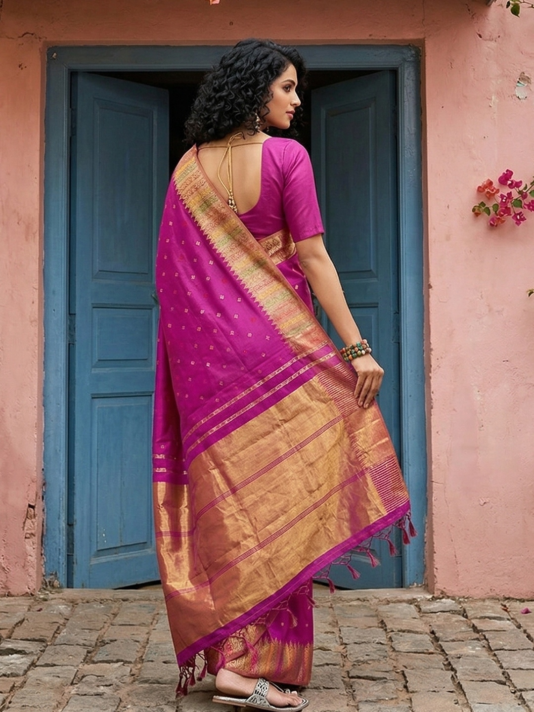 Magenta Silk Blend Woven Ornamental Saree — alternate view