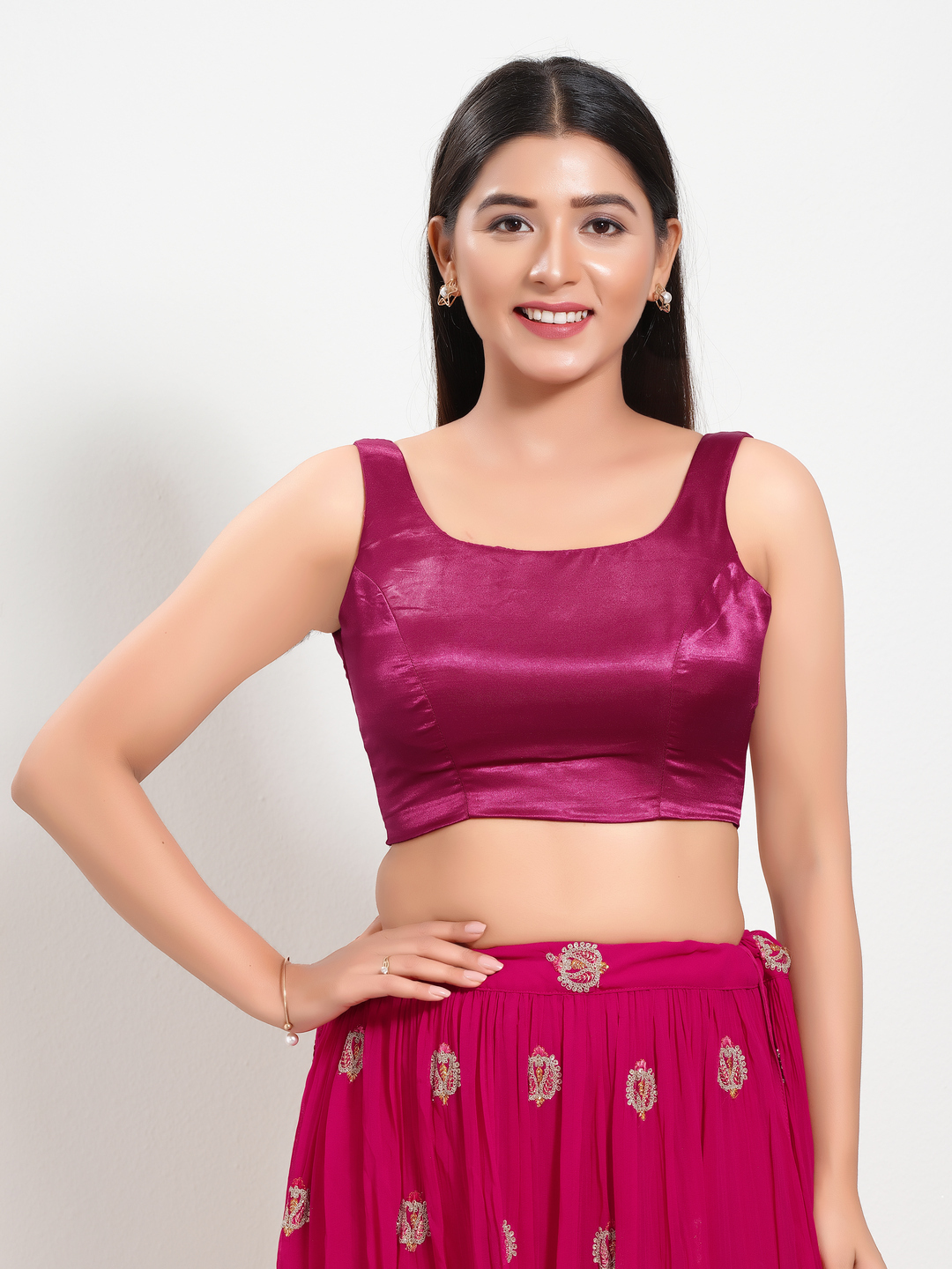 Magenta Silk Readymade Blouse
