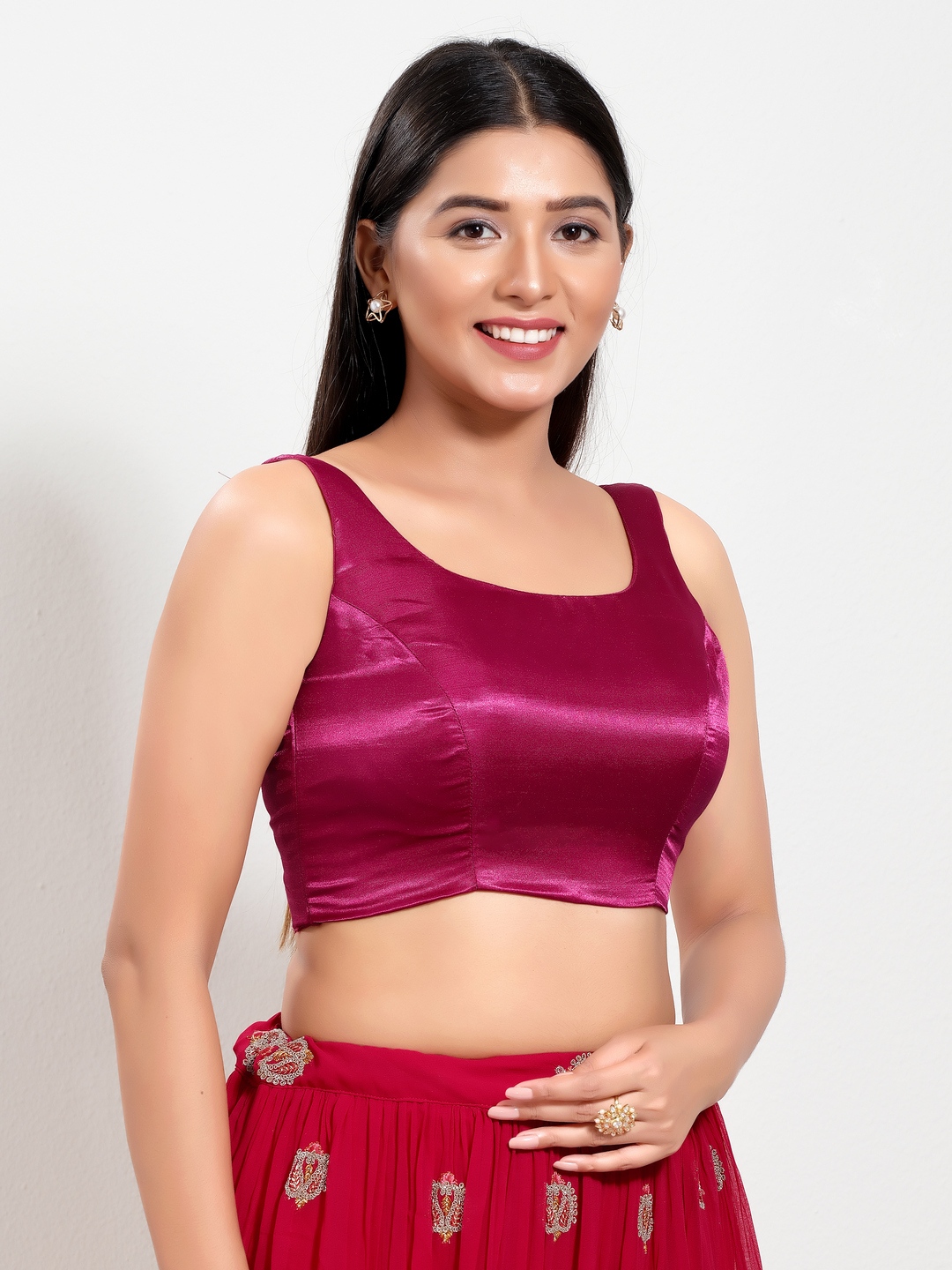 Magenta Silk Readymade Blouse