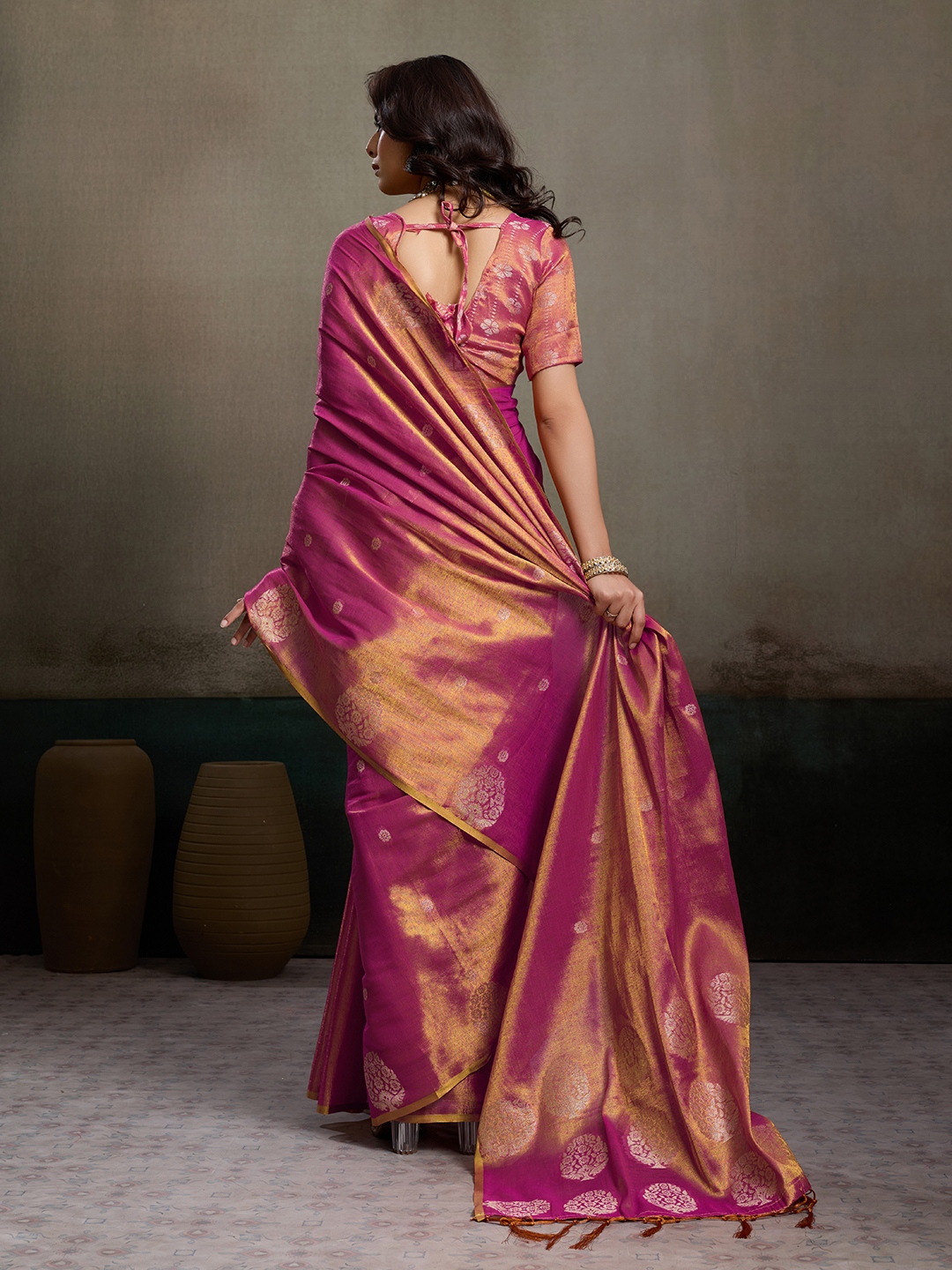Magenta Tissue Silk Woven Designer Saree — alternate view