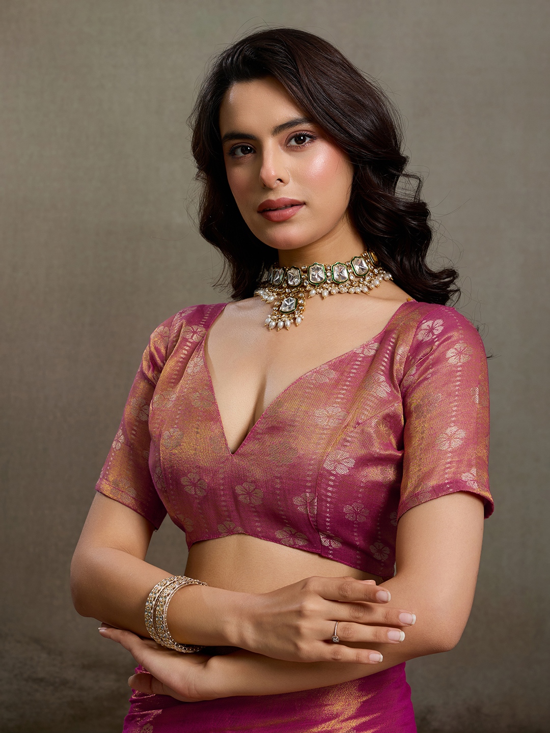 Magenta Tissue Silk Woven Designer Saree