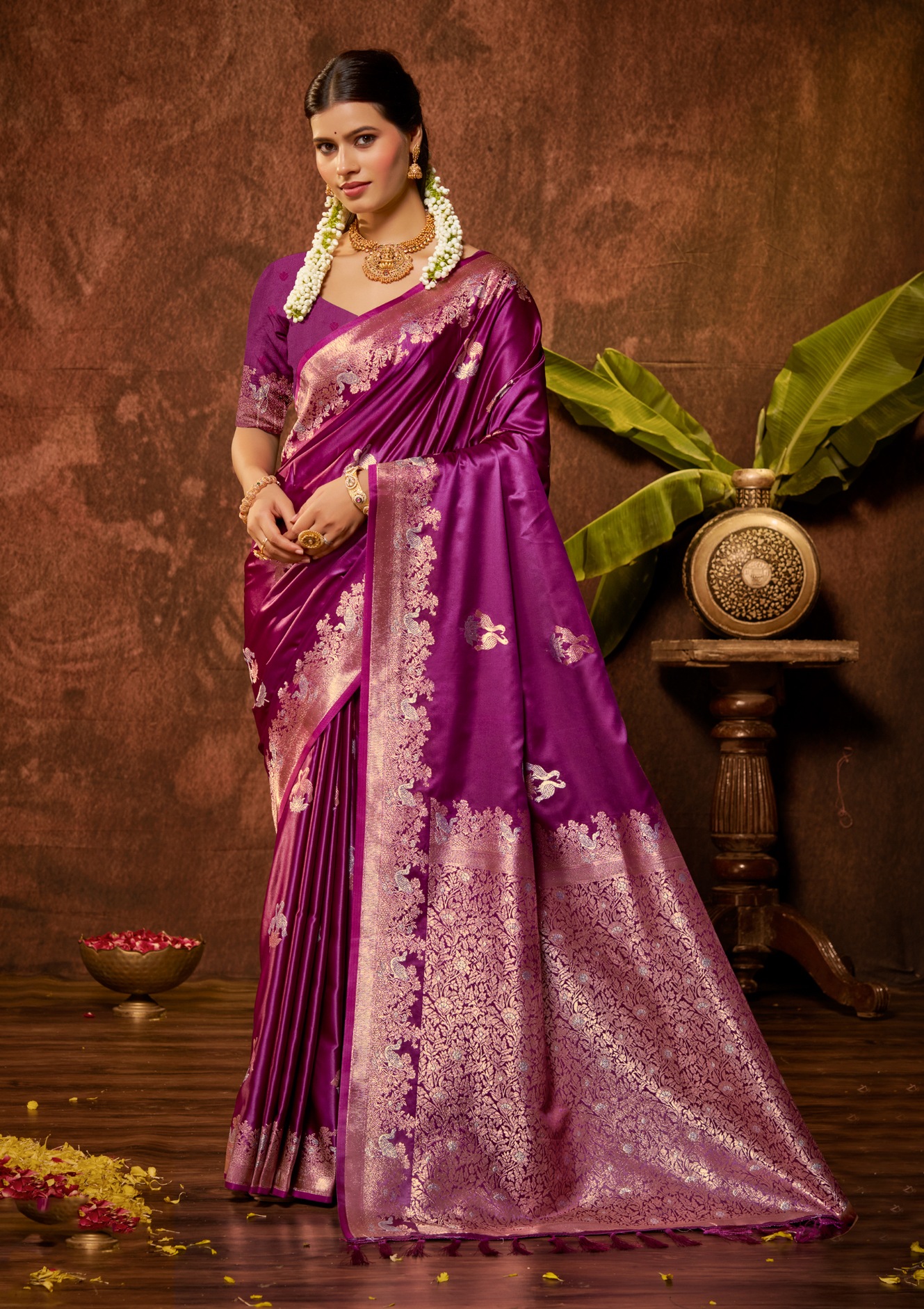 Magenta Woven Designer Satin Silk Saree