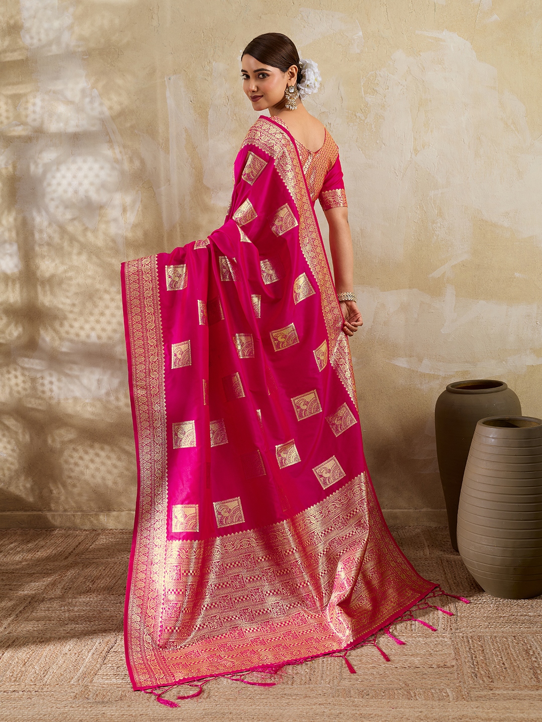 Magenta Woven Designer Silk Blend Saree — alternate view