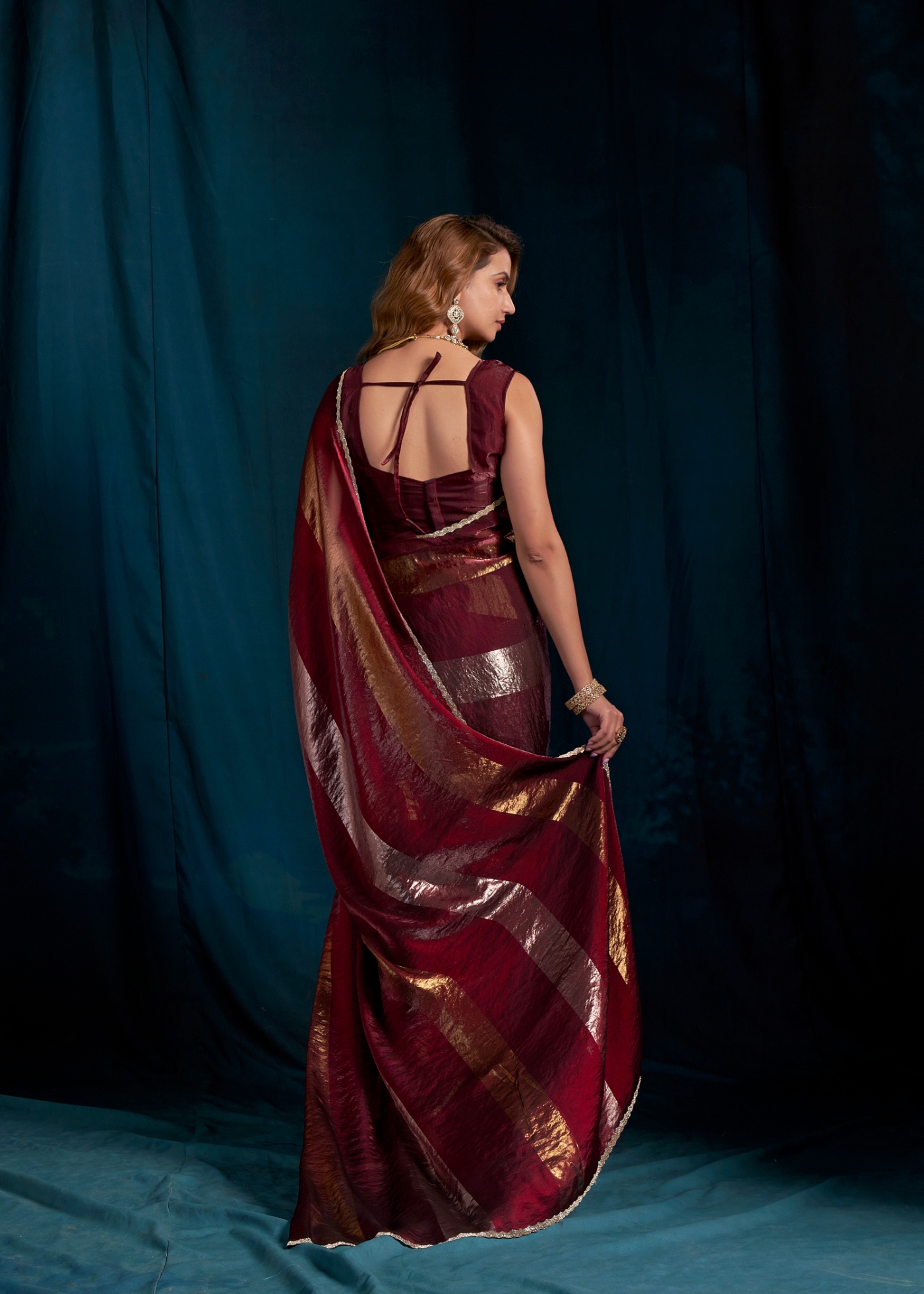 Maroon Abstract Foil Satin Silk Saree — alternate view
