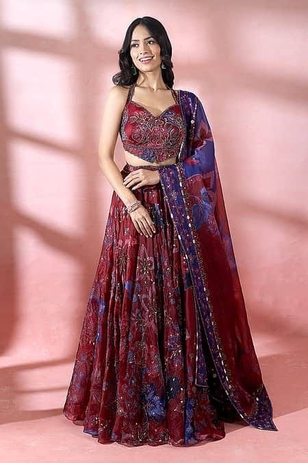 Maroon Abstract Mirror Work Lehenga Choli